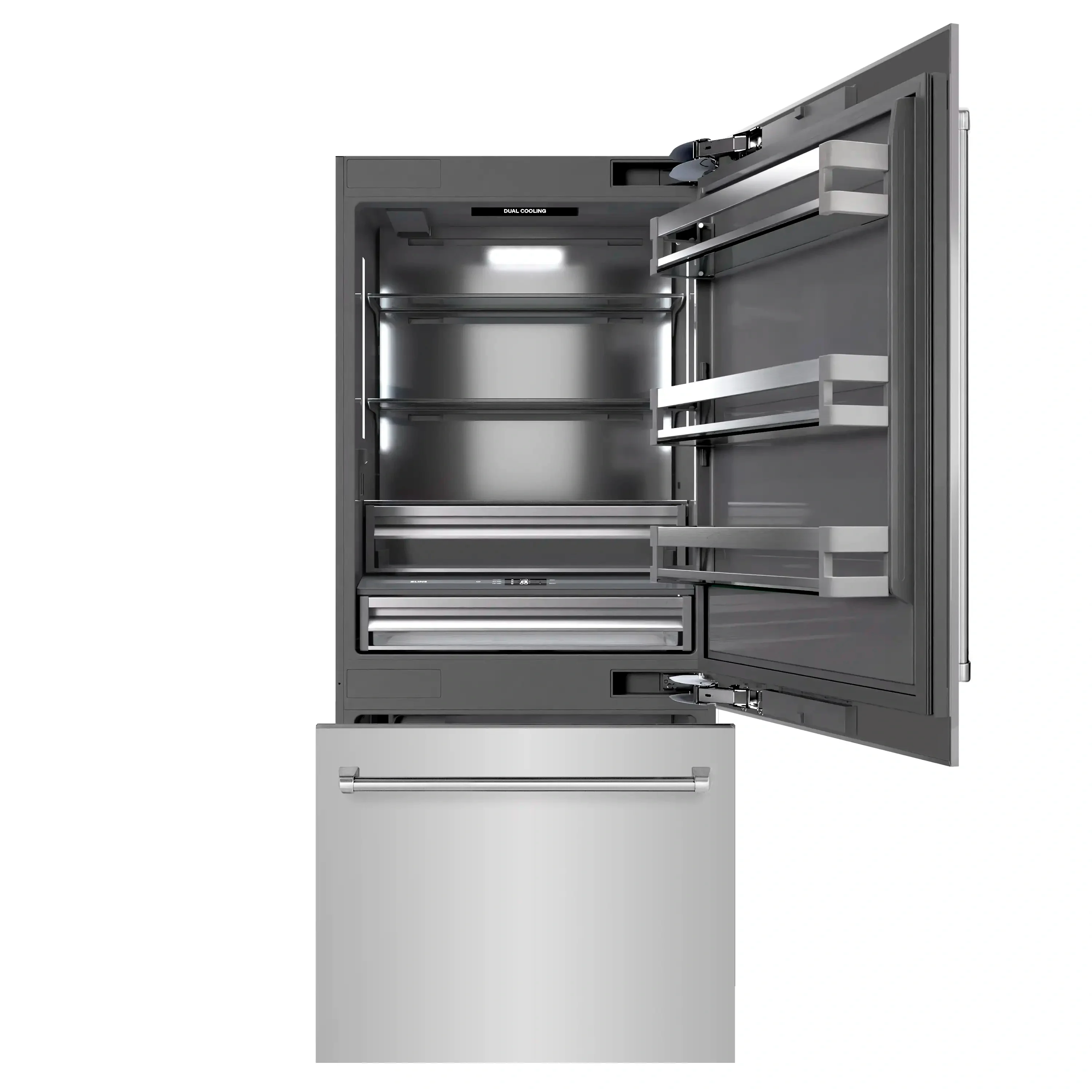 ZLINE 36-Inch 19.8 Cu. Ft. Built-In Bottom Freezer Refrigerator with Water Dispenser and Ice Maker in Stainless Steel with Graphite Gray Interior (GRBIT-304-36) - Image 2