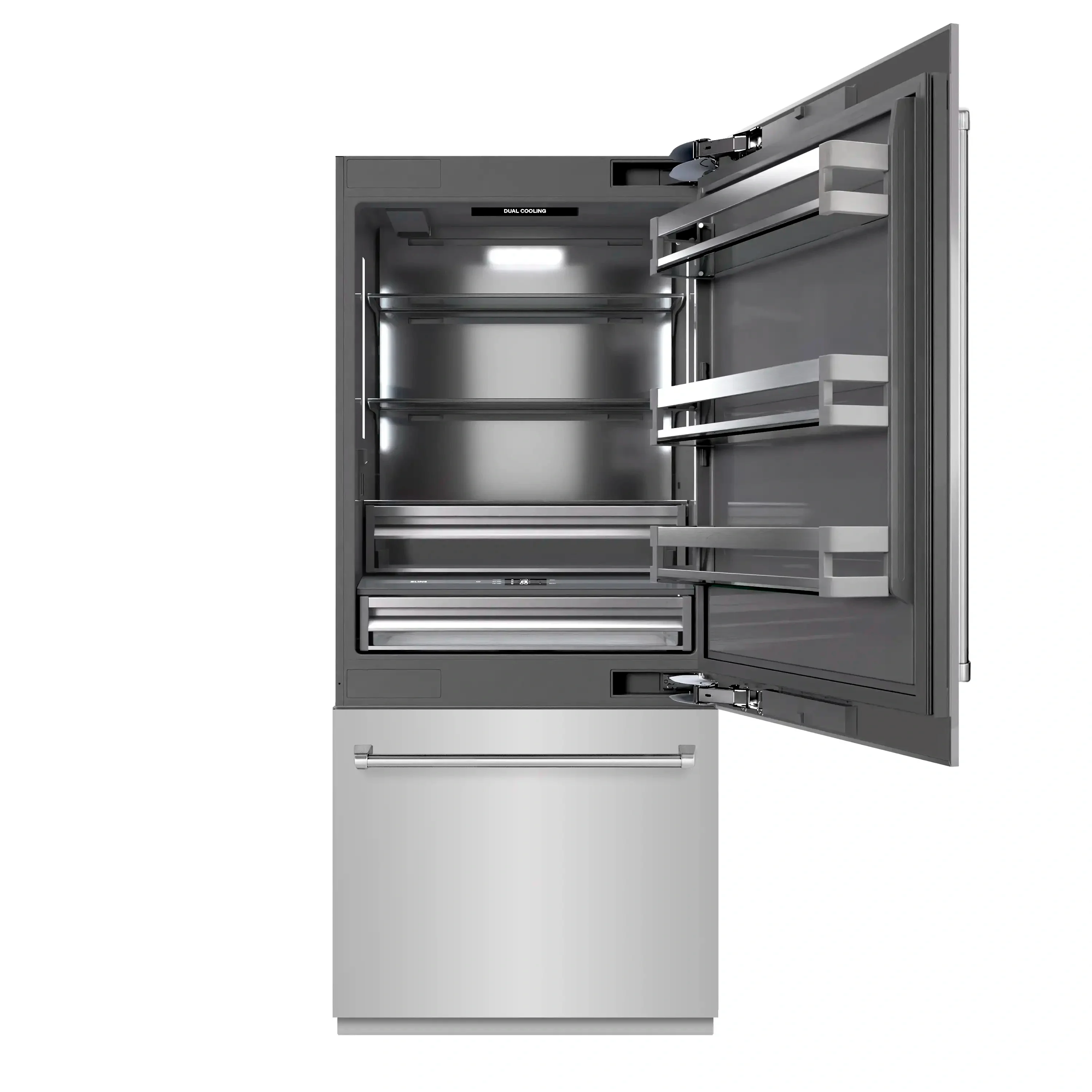 ZLINE 36-Inch 19.8 Cu. Ft. Built-In Bottom Freezer Refrigerator with Water Dispenser and Ice Maker in Stainless Steel with Graphite Gray Interior (GRBIT-304-36) - Image 3