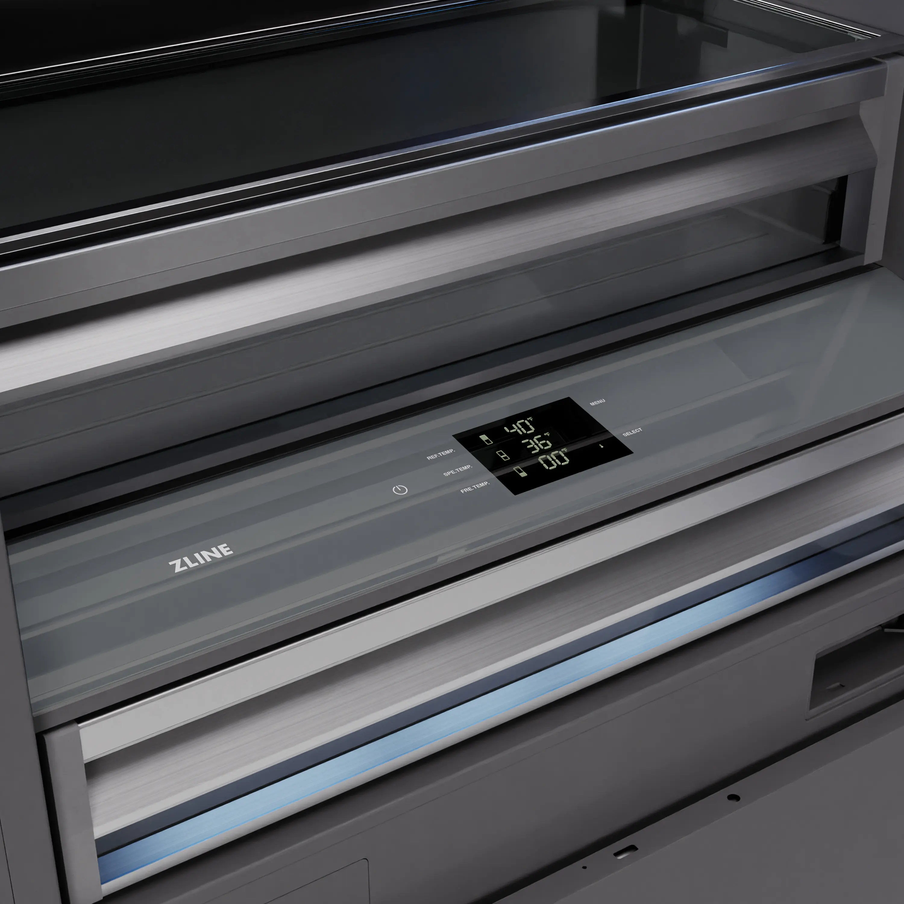 ZLINE 36-Inch 19.8 Cu. Ft. Built-In Bottom Freezer Refrigerator with Water Dispenser and Ice Maker with Graphite Gray Interior in Panel Ready (GRBIT-36) - Image 12