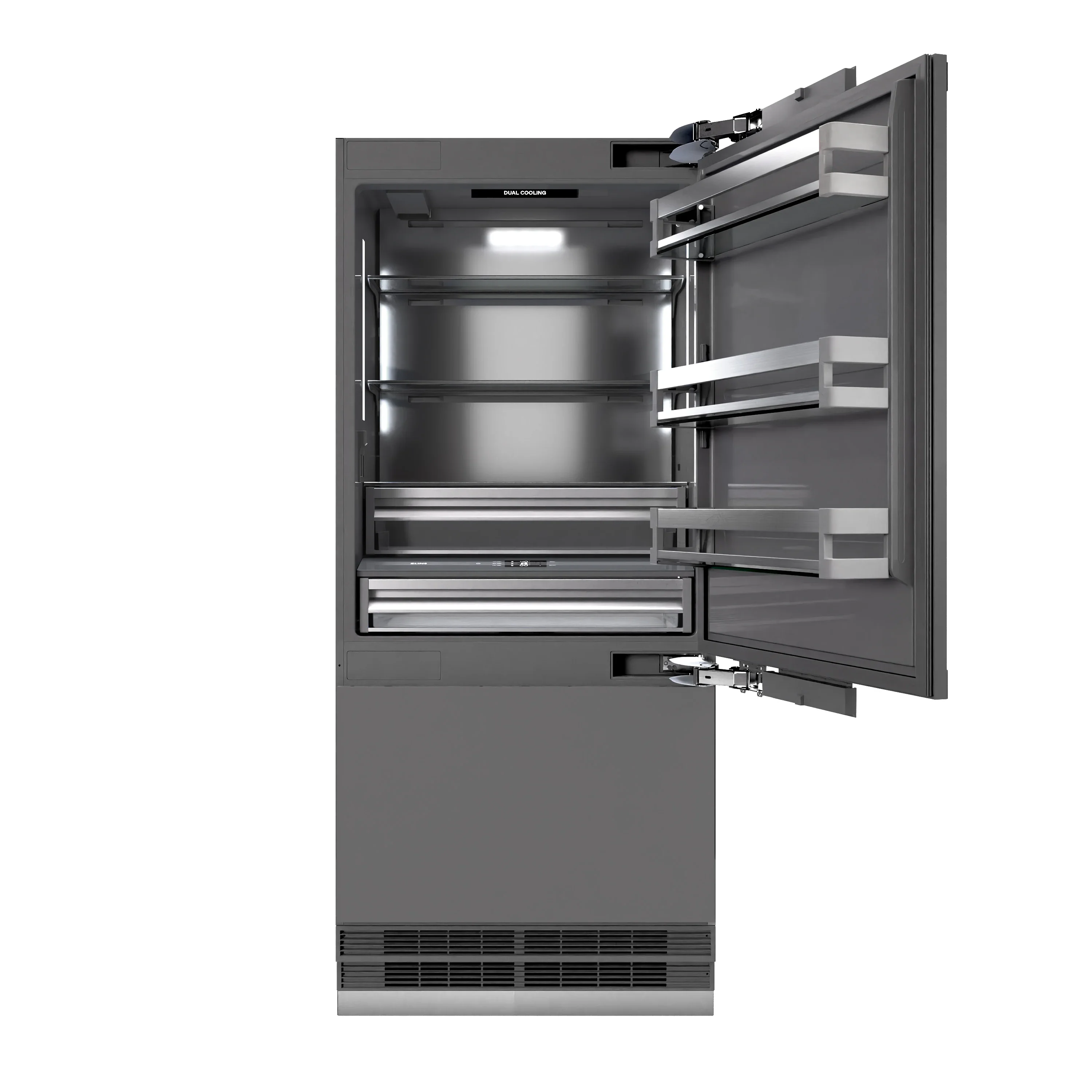 ZLINE 36-Inch 19.8 Cu. Ft. Built-In Bottom Freezer Refrigerator with Water Dispenser and Ice Maker with Graphite Gray Interior in Panel Ready (GRBIT-36) - Image 5