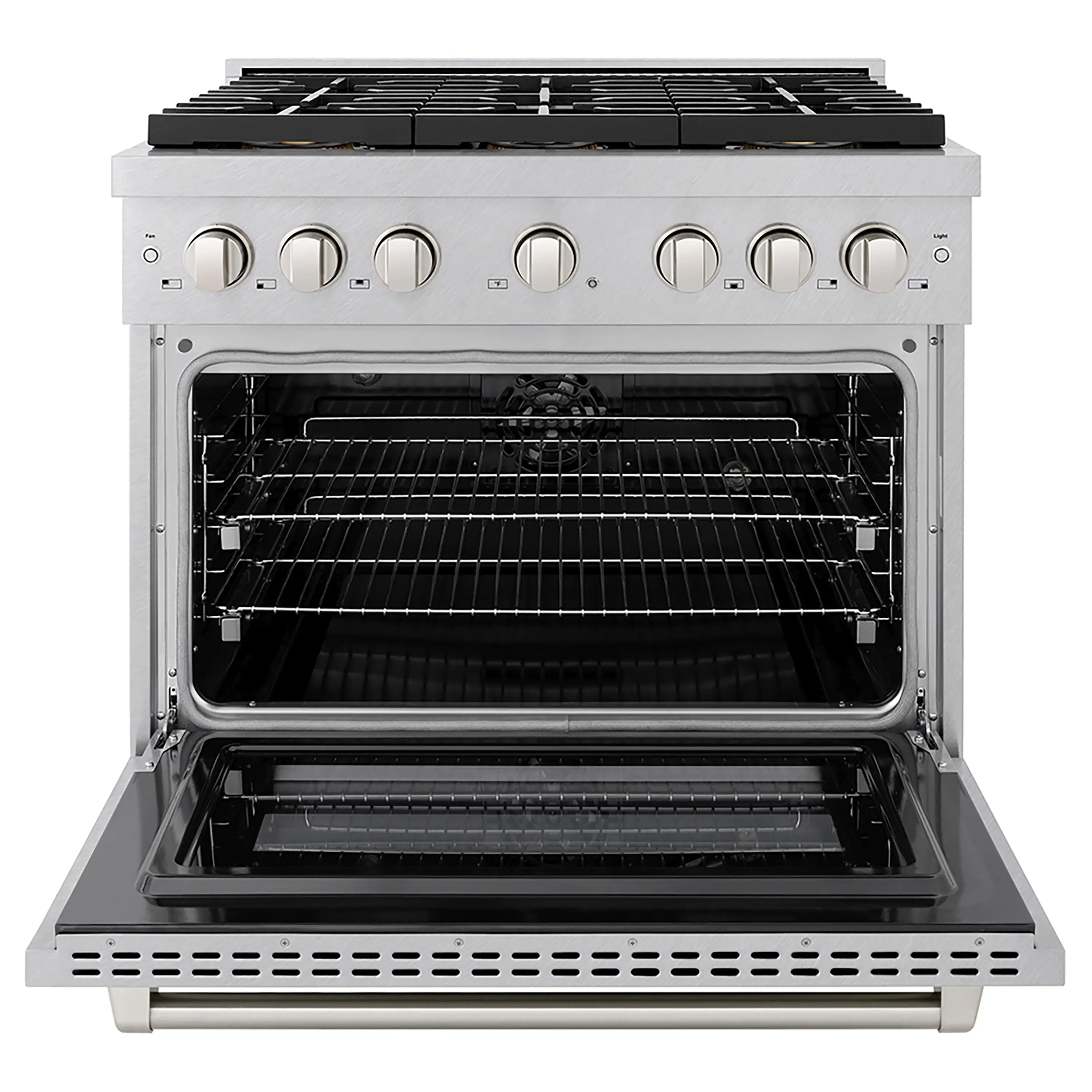 ZLINE 36-Inch 5.2 cu. ft. Paramount Dual Fuel Range with 6 Burner DuoPro™ Cooktop and Electric Convection Oven in Satin Stainless Steel (PSDRS-36) - Image 4