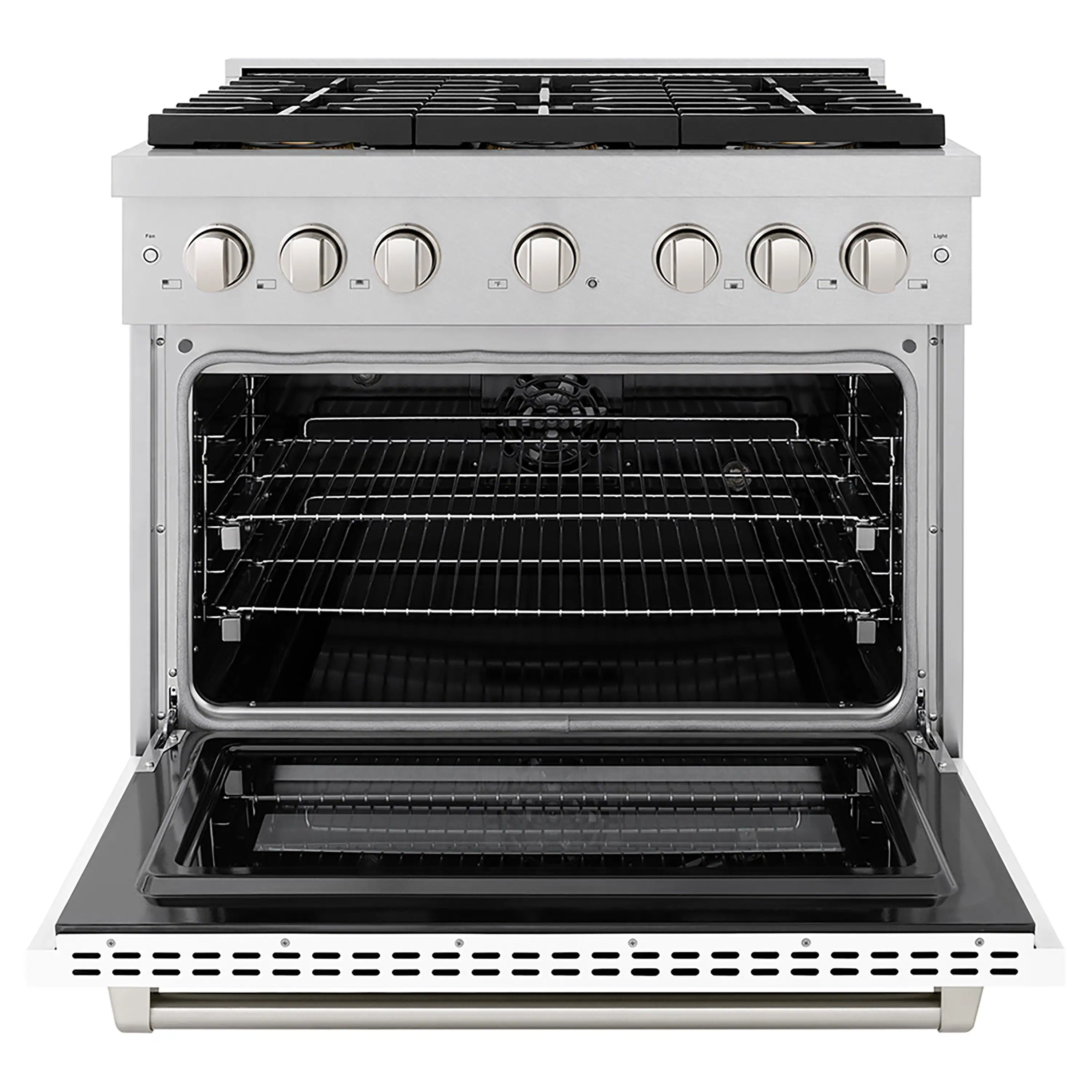 ZLINE 36-Inch 5.2 cu. ft. Paramount Dual Fuel Range with 6 Burner DuoPro™ Cooktop and Electric Convection Oven in Satin Stainless Steel with White Matte Door (PSDRS-WM-36) - Image 2