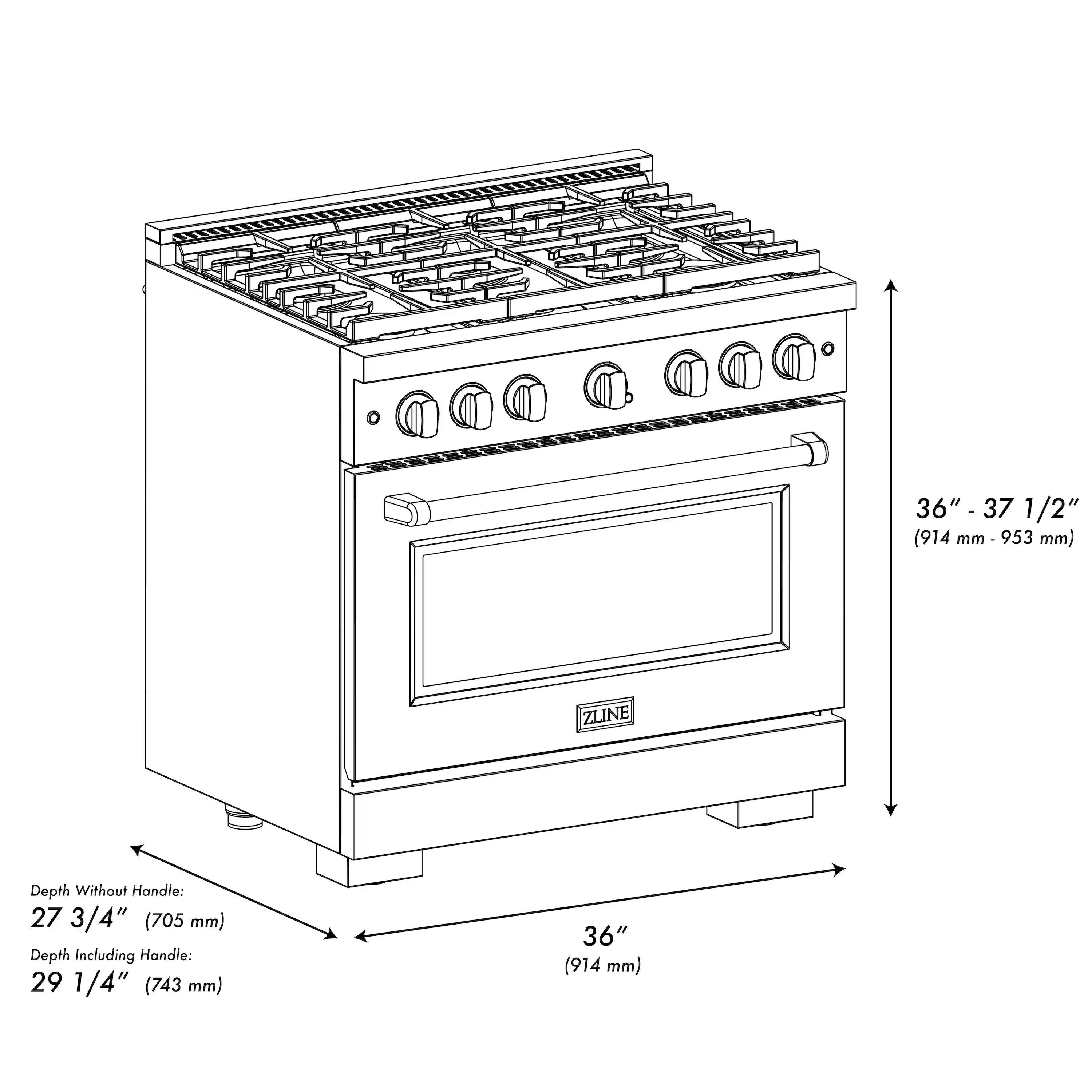 ZLINE 36-Inch 5.2 cu. ft. Paramount Dual Fuel Range with 6 Burner Gas Cooktop and Electric Convection Oven in Black Stainless Steel (SDRB-36) - Image 10