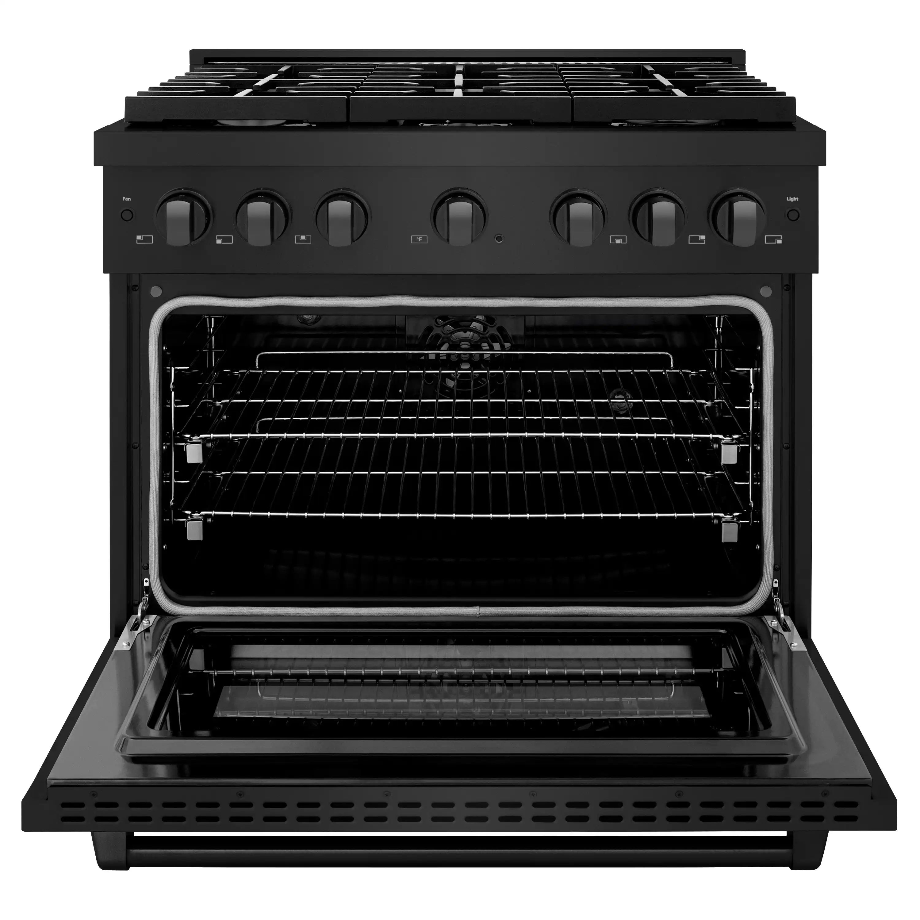ZLINE 36-Inch 5.2 cu. ft. Paramount Dual Fuel Range with 6 Burner Gas Cooktop and Electric Convection Oven in Black Stainless Steel (SDRB-36) - Image 3