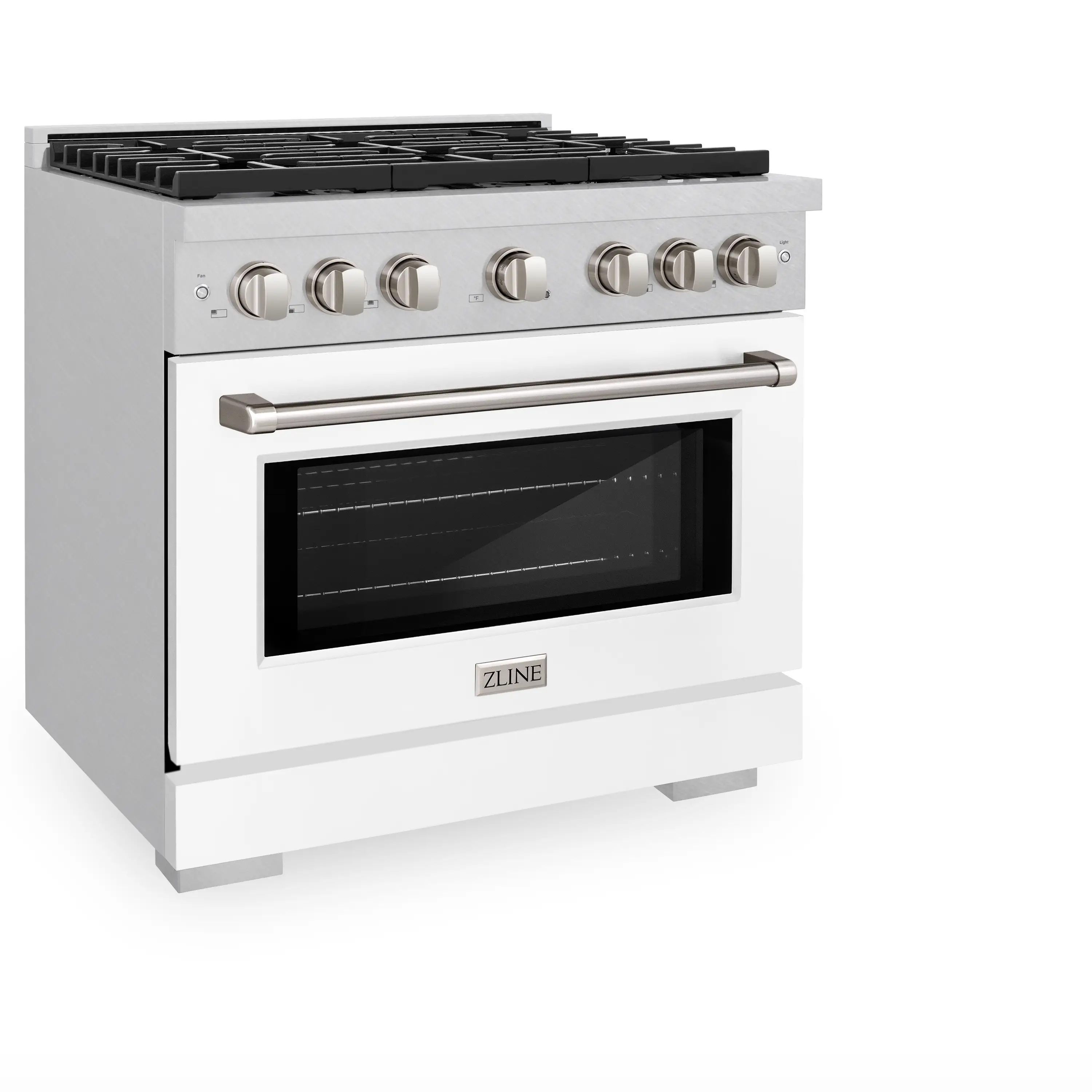 ZLINE 36-Inch 5.2 cu. ft. Paramount Dual Fuel Range with 6 Burner Gas Cooktop and Electric Convection Oven in Satin Stainless Steel with White Matte Door (SDRS-WM-36) - Image 2