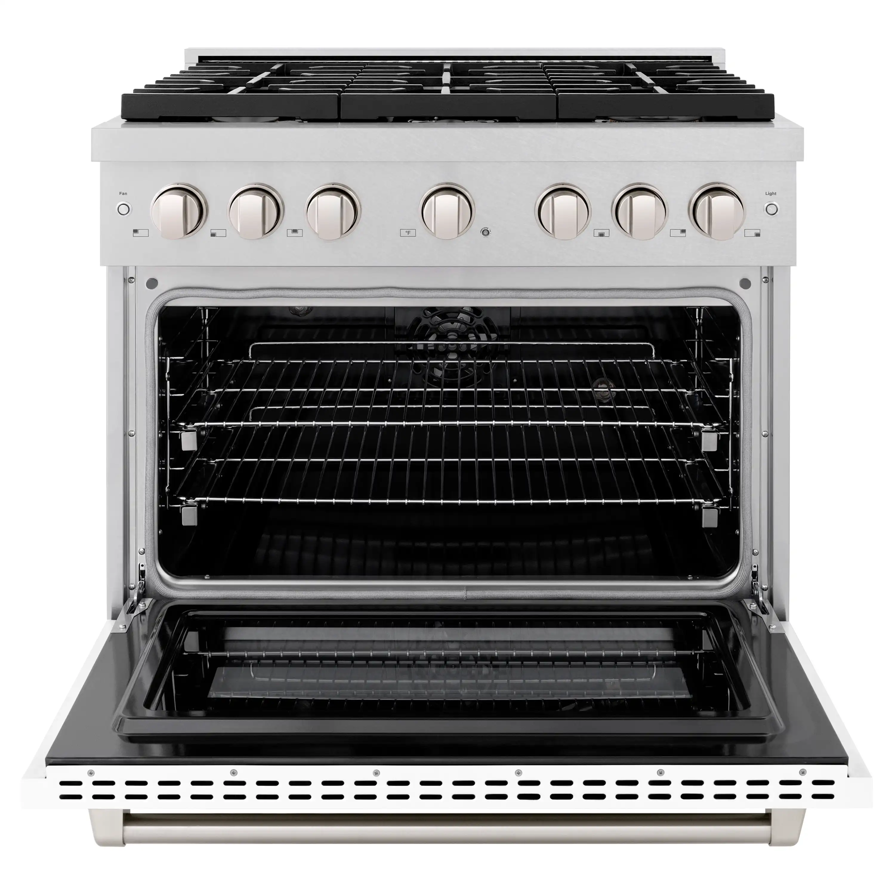 ZLINE 36-Inch 5.2 cu. ft. Paramount Dual Fuel Range with 6 Burner Gas Cooktop and Electric Convection Oven in Satin Stainless Steel with White Matte Door (SDRS-WM-36) - Image 3