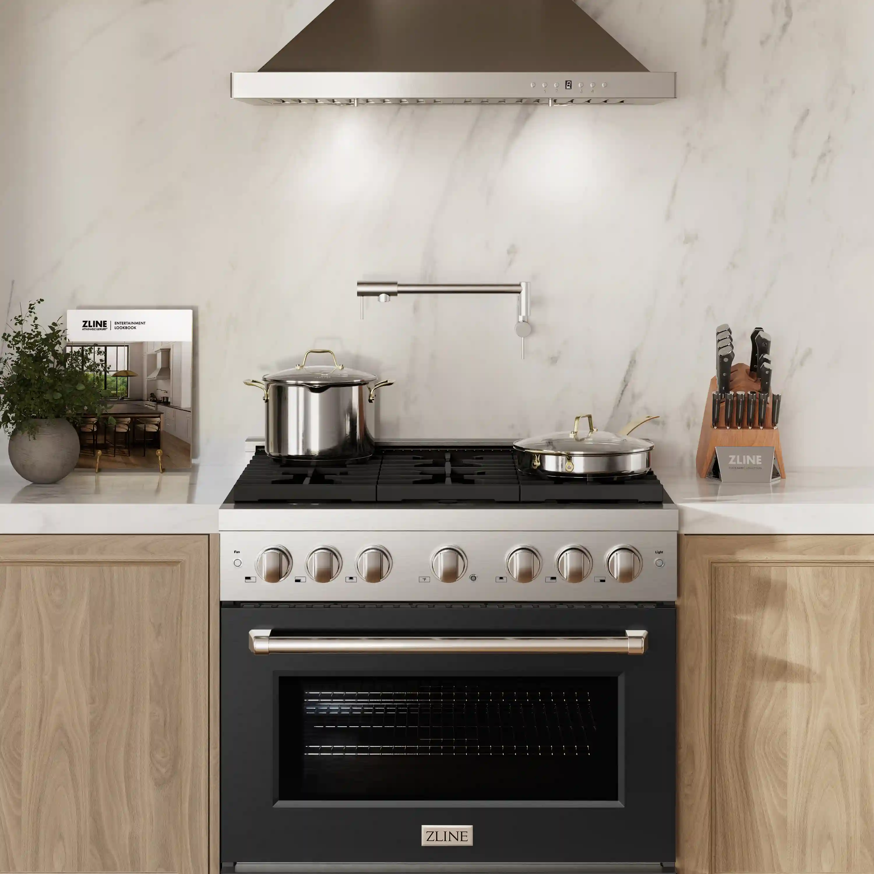 ZLINE 36-Inch 5.2 cu. ft. Paramount Dual Fuel Range with 6 Burner Gas Cooktop and Electric Convection Oven in Stainless Steel with Black Matte Door (SDR-BLM-36) - Image 2