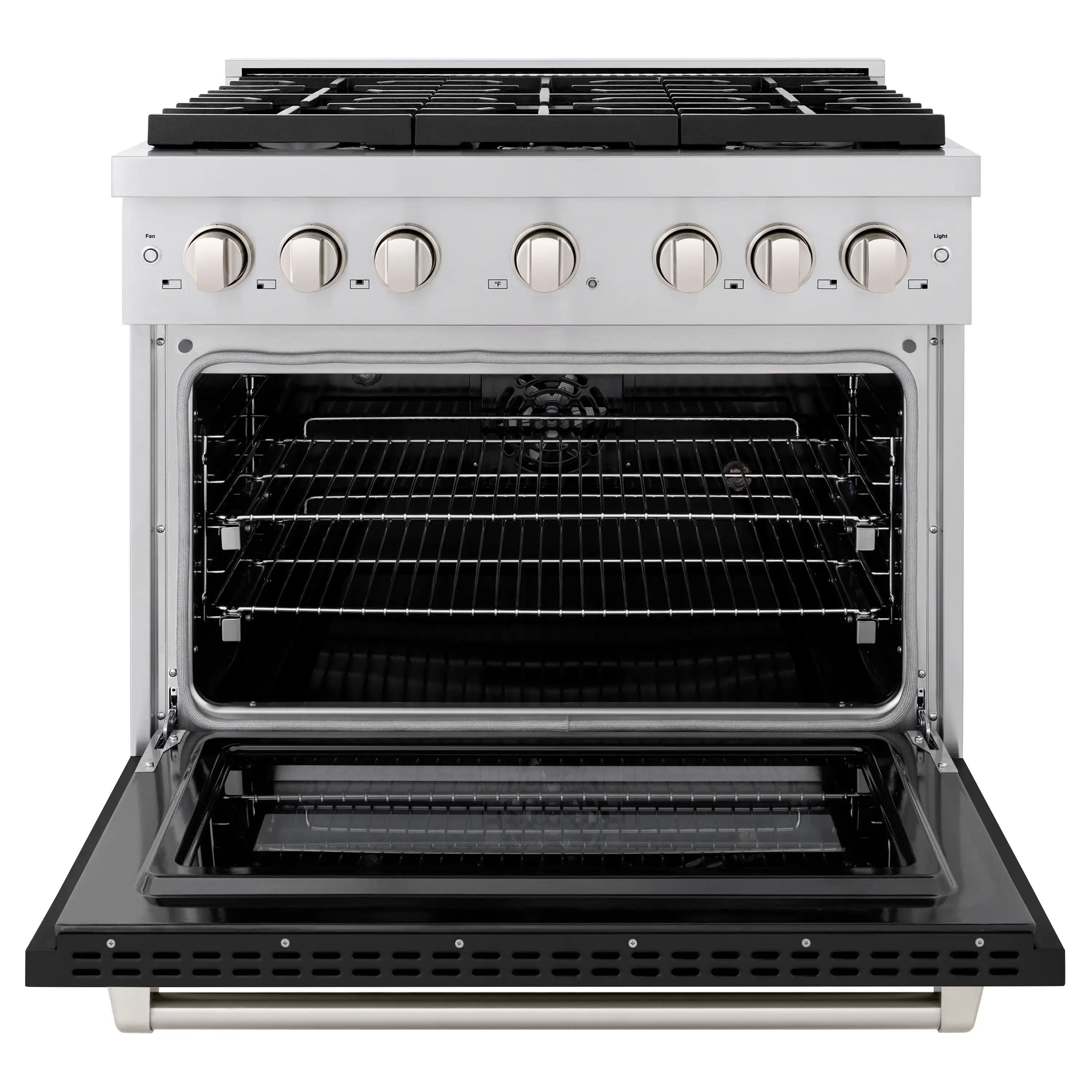 ZLINE 36-Inch 5.2 cu. ft. Paramount Dual Fuel Range with 6 Burner Gas Cooktop and Electric Convection Oven in Stainless Steel with Black Matte Door (SDR-BLM-36) - Image 6