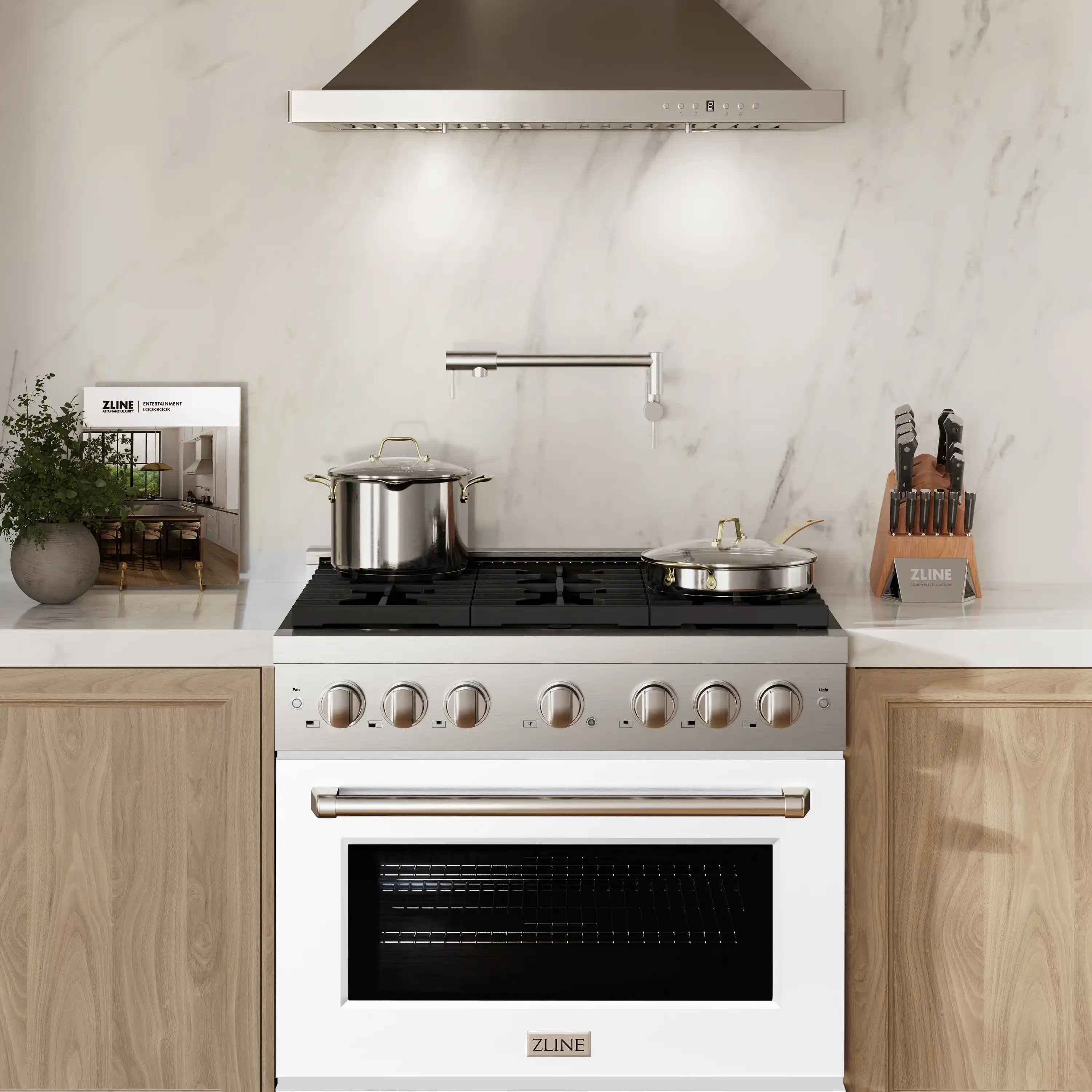 ZLINE 36-Inch 5.2 cu. ft. Paramount Dual Fuel Range with 6 Burner Gas Cooktop and Electric Convection Oven in Stainless Steel with White Matte Door (SDR-WM-36) - Image 2