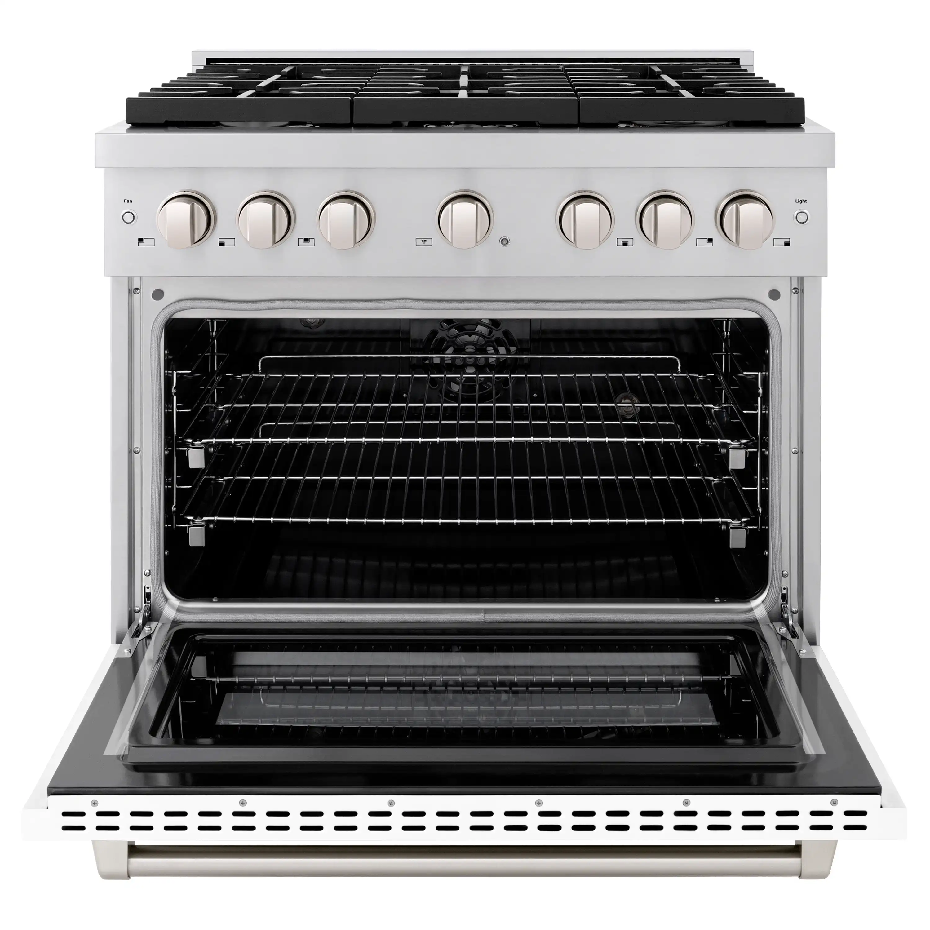 ZLINE 36-Inch 5.2 cu. ft. Paramount Dual Fuel Range with 6 Burner Gas Cooktop and Electric Convection Oven in Stainless Steel with White Matte Door (SDR-WM-36) - Image 5