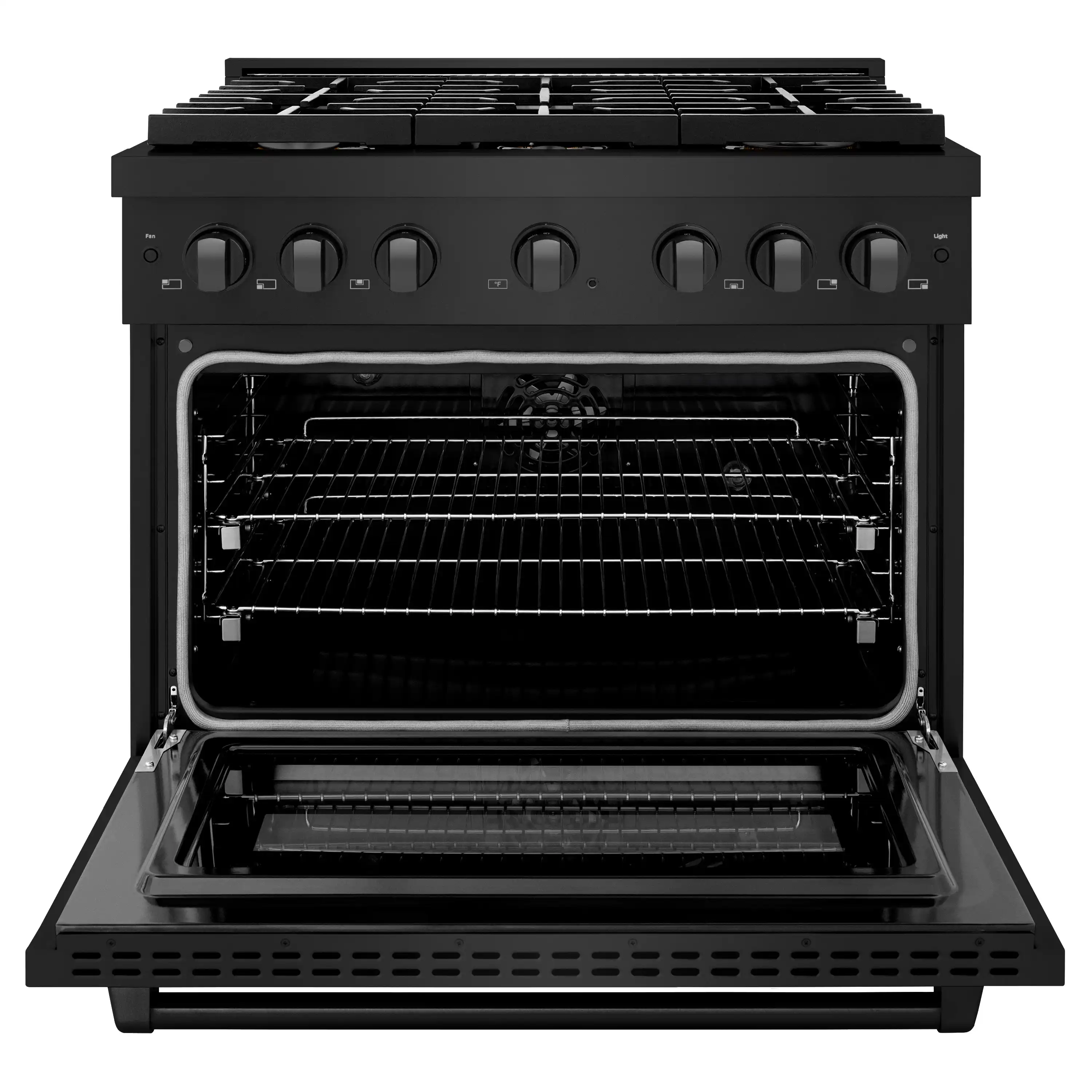 ZLINE 36-Inch 5.2 cu. ft. Paramount Dual Fuel Range with Gas Cooktop and Electric Convection Oven in Black Stainless Steel with 6 Brass Burners (SDRB-BR-36) - Image 3