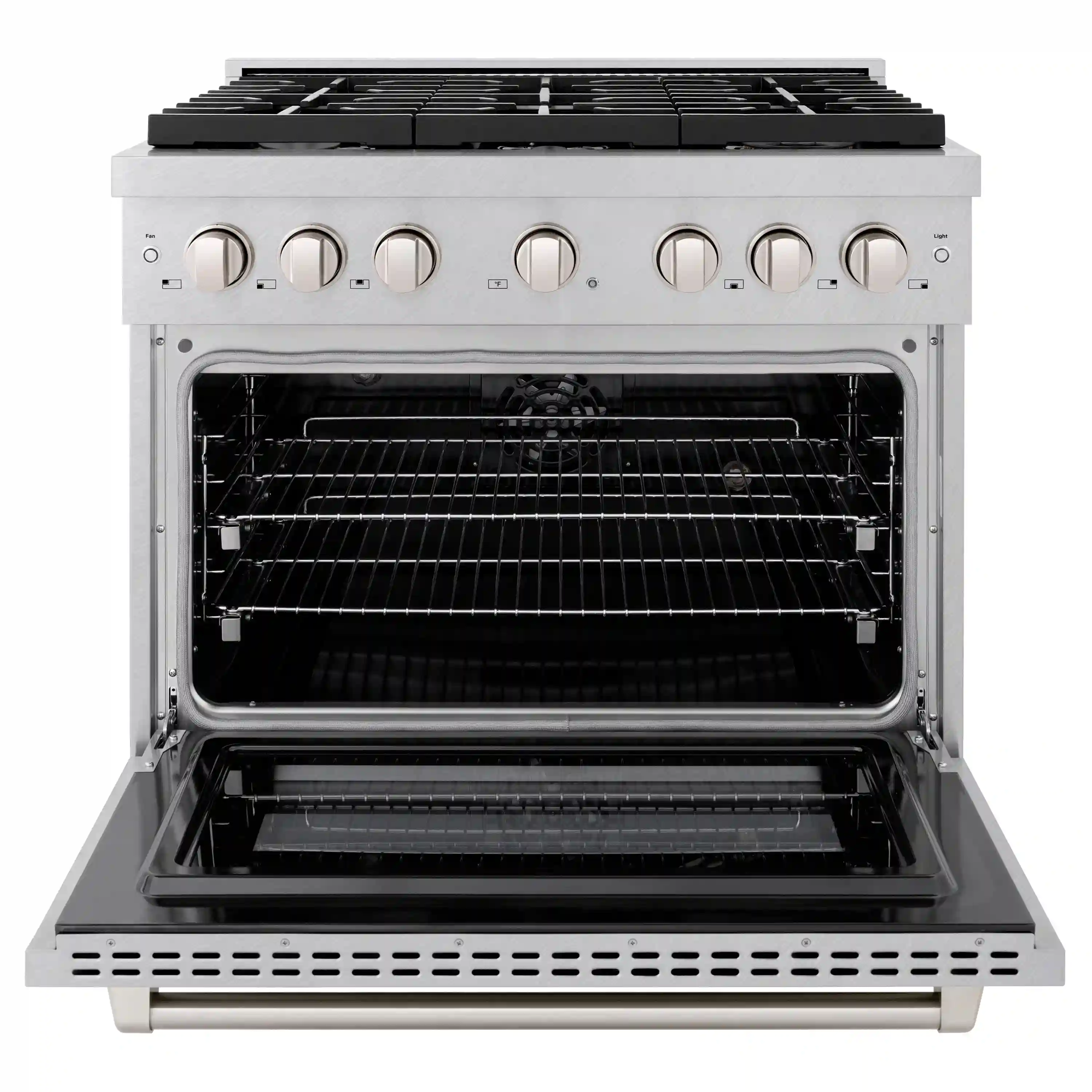 ZLINE 36-Inch 5.2 cu. ft. Paramount Dual Fuel Range with Gas Cooktop and Electric Convection Oven in Satin Stainless Steel with 6 Brass Burners (SDRS-BR-36) - Image 9