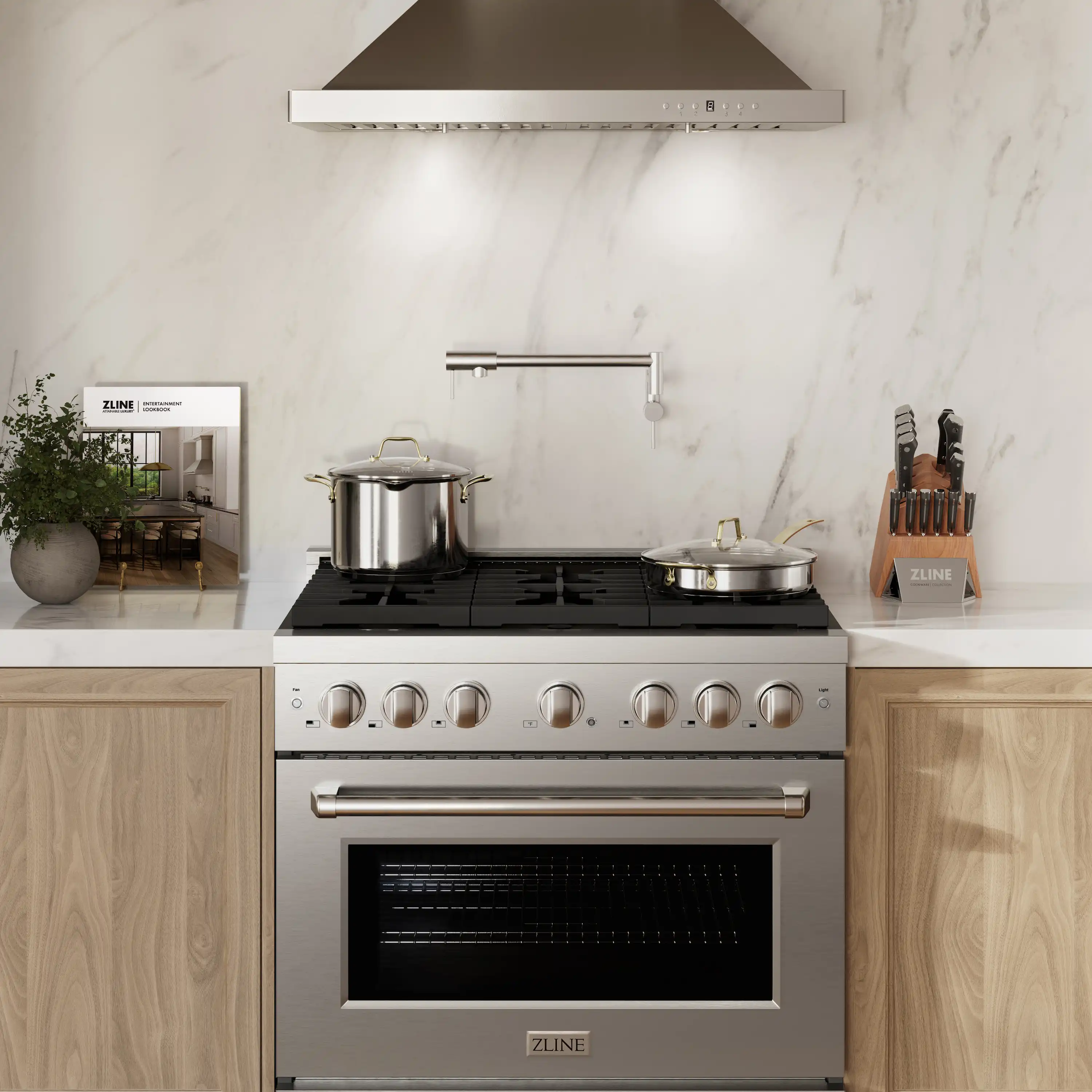 ZLINE 36-Inch 5.2 cu. ft. Paramount Dual Fuel Range with Gas Cooktop and Electric Convection Oven in Stainless Steel with 6 Brass Burners (SDR-BR-36) - Image 2
