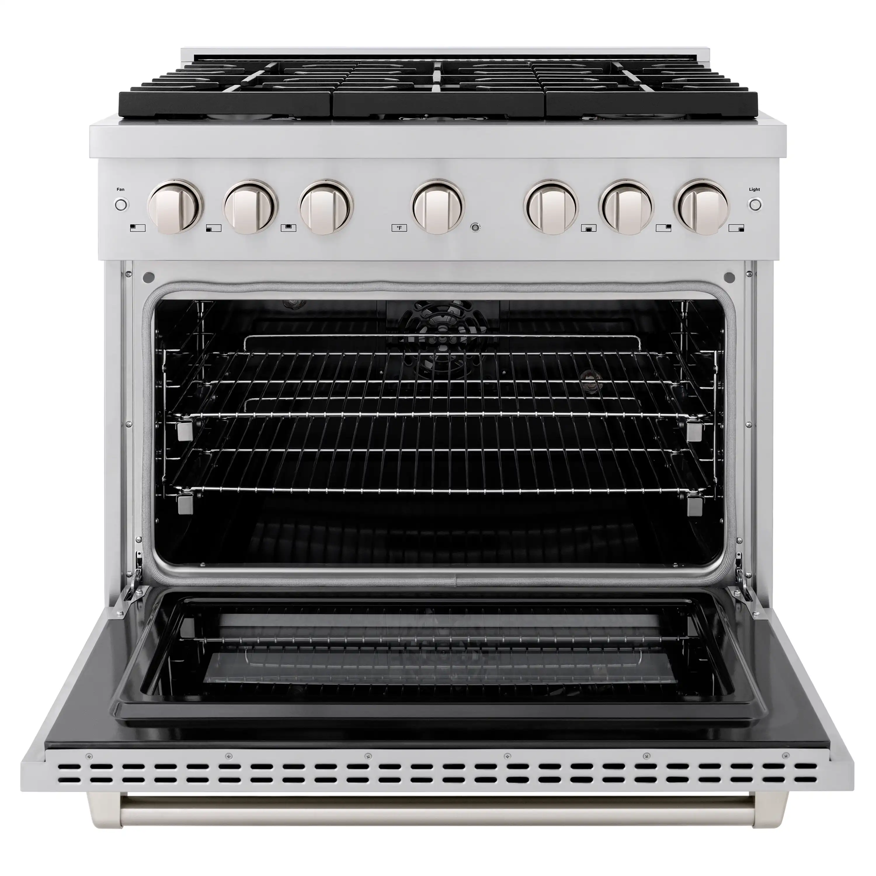 ZLINE 36-Inch 5.2 cu. ft. Paramount Dual Fuel Range with Gas Cooktop and Electric Convection Oven in Stainless Steel with 6 Brass Burners (SDR-BR-36) - Image 5