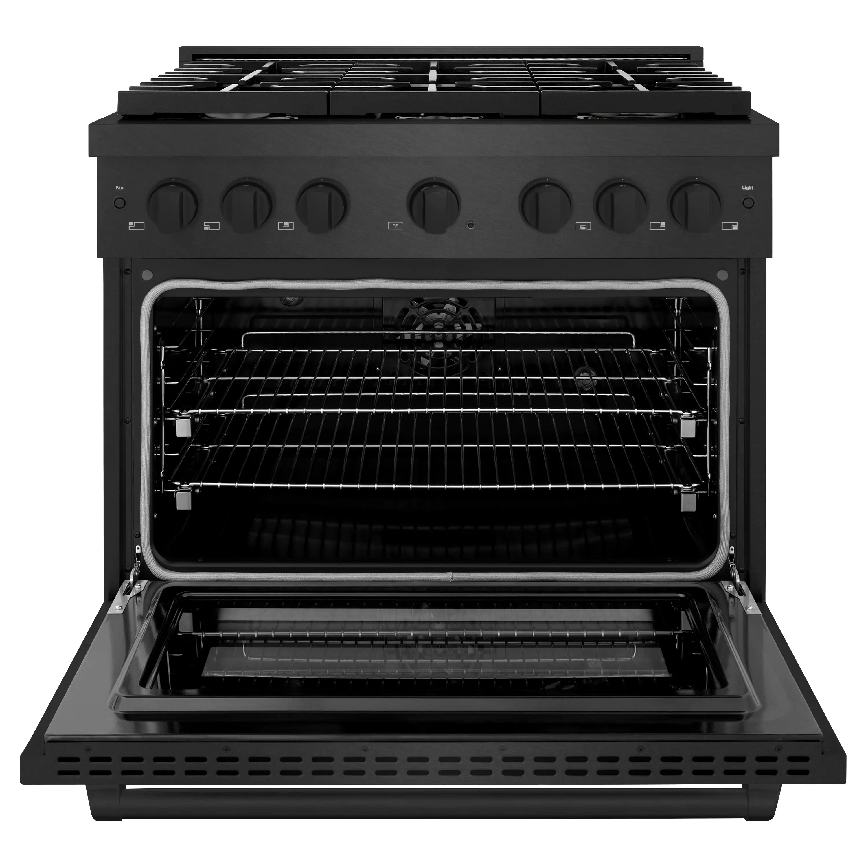 ZLINE 36-Inch 5.2 Cu. Ft. Paramount Dual Fuel Range with Gas Cooktop in Black Satin Stainless Steel with 6 Brass Burners (SDRBS-BR-36) - Image 3