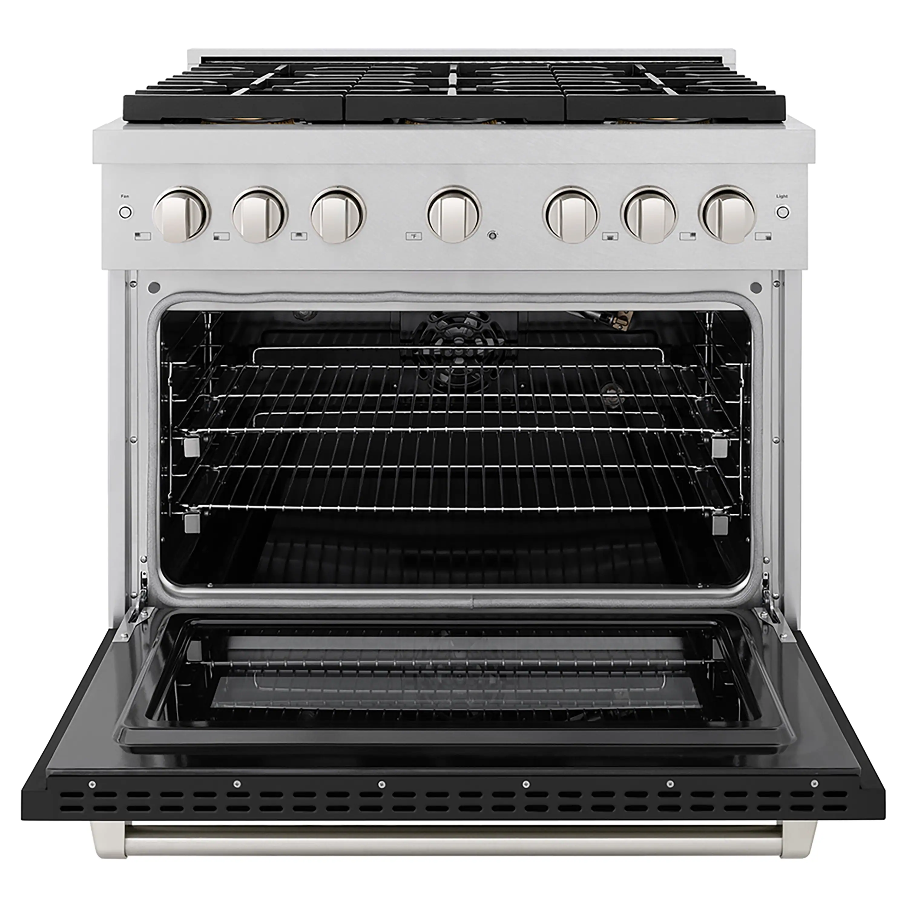 ZLINE 36-Inch 5.2 cu. ft. Paramount Gas Range with 6 Burner DuoPro™ Cooktop and Convection Gas Oven in Satin Stainless Steel with Black Matte Door (PSGRS-BLM-36) - Image 2