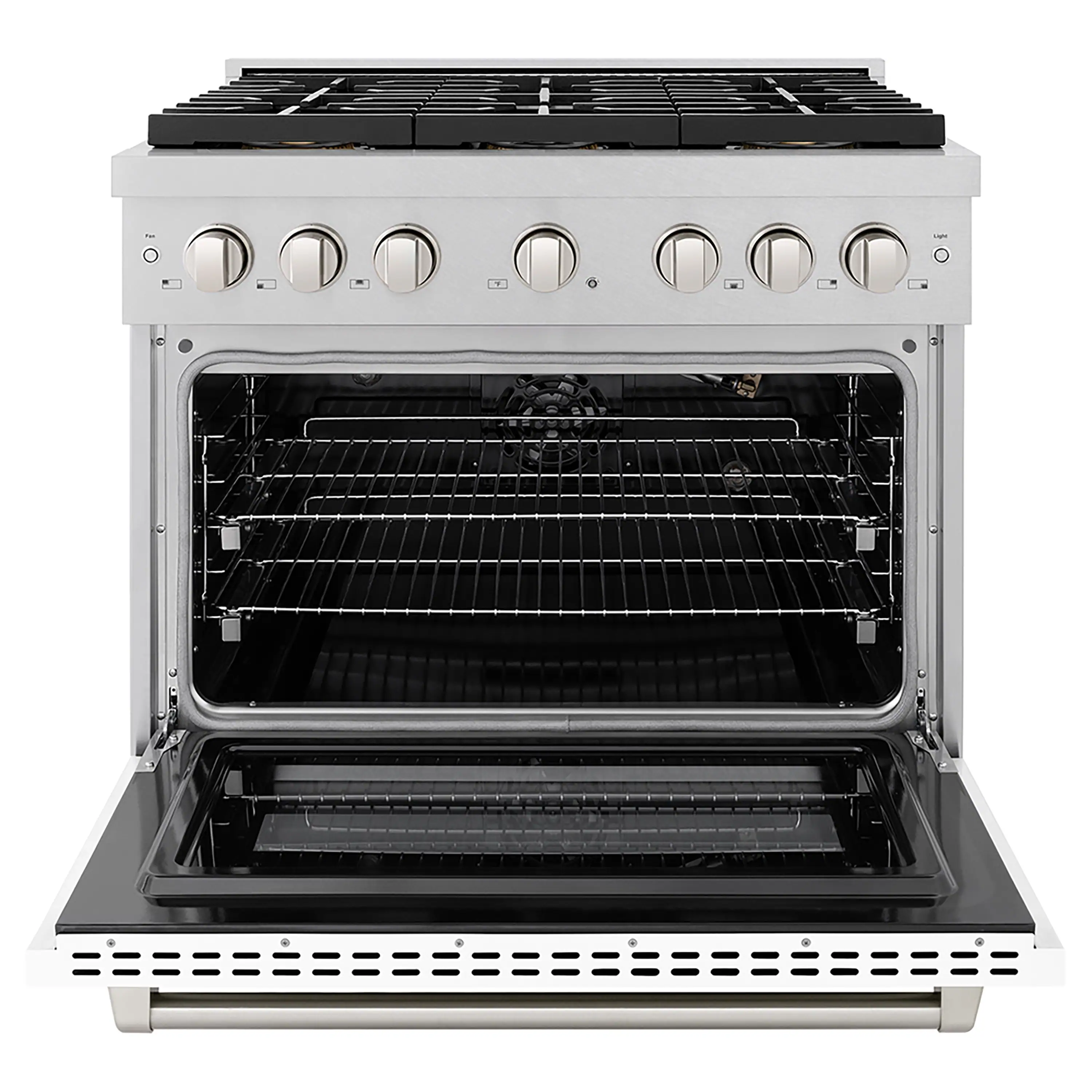 ZLINE 36-Inch 5.2 cu. ft. Paramount Gas Range with 6 Burner DuoPro™ Cooktop and Convection Gas Oven in Satin Stainless Steel with White Matte Door (PSGRS-WM-36) - Image 2