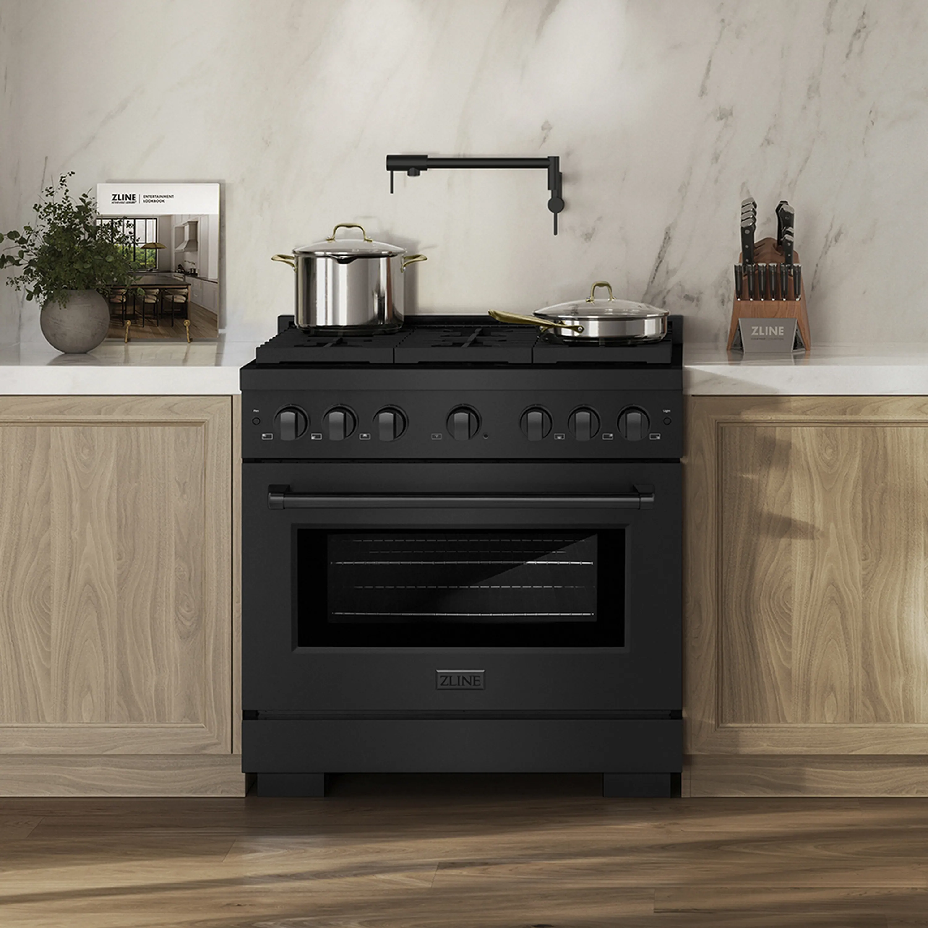 ZLINE 36-Inch 5.2 cu. ft. Paramount Gas Range with 6 Burner DuoPro™ Cooktop and Convection Gas Oven in Black Stainless Steel (PSGRB-36) - Image 2