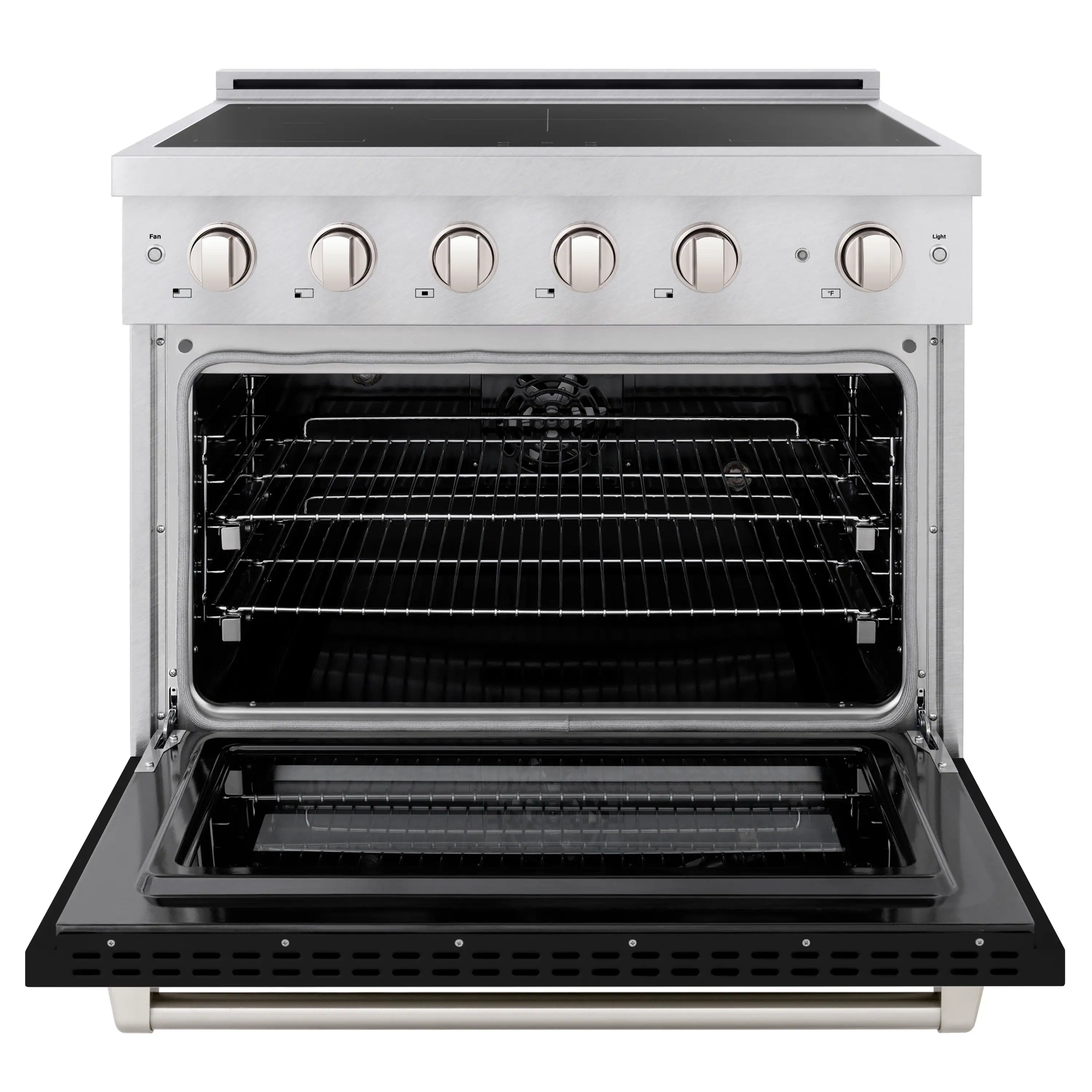 ZLINE 36-Inch 5.2 cu. ft. Paramount Induction Range with 5 Element Cooktop and Electric Convection Oven in Satin Stainless Steel with Black Matte Door (SINRS-BLM-36) - Image 2