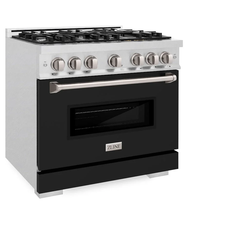 ZLINE Autograph Edition 36-Inch Classic Series Dual Fuel Range with 6 Gas Burner Cooktop and 5.2 Cu. Ft. Electric Convection Oven in Satin Stainless Steel with Black Matte Door (CDRS-BLM-36) - Image 2