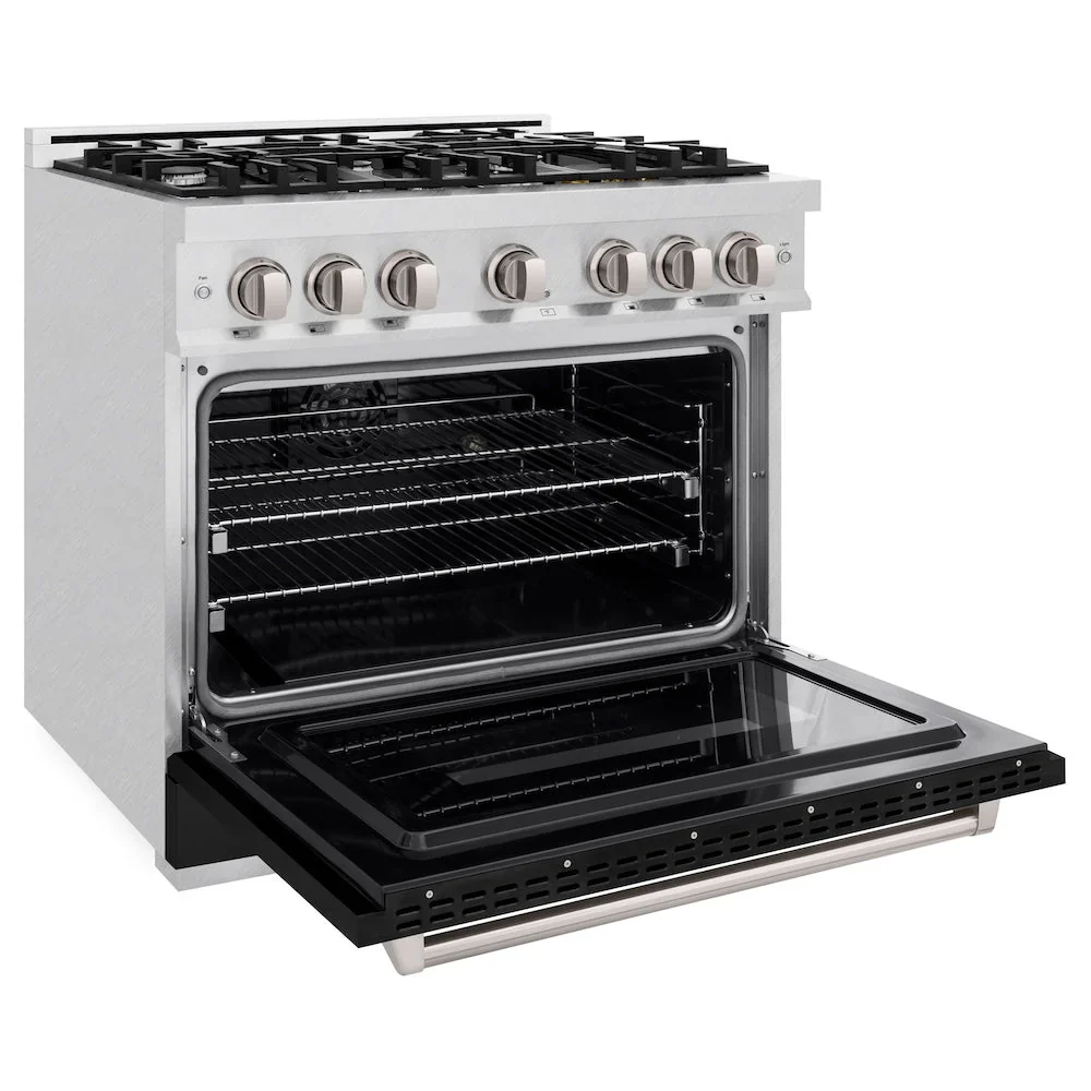 ZLINE Autograph Edition 36-Inch Classic Series Dual Fuel Range with 6 Gas Burner Cooktop and 5.2 Cu. Ft. Electric Convection Oven in Satin Stainless Steel with Black Matte Door (CDRS-BLM-36) - Image 5