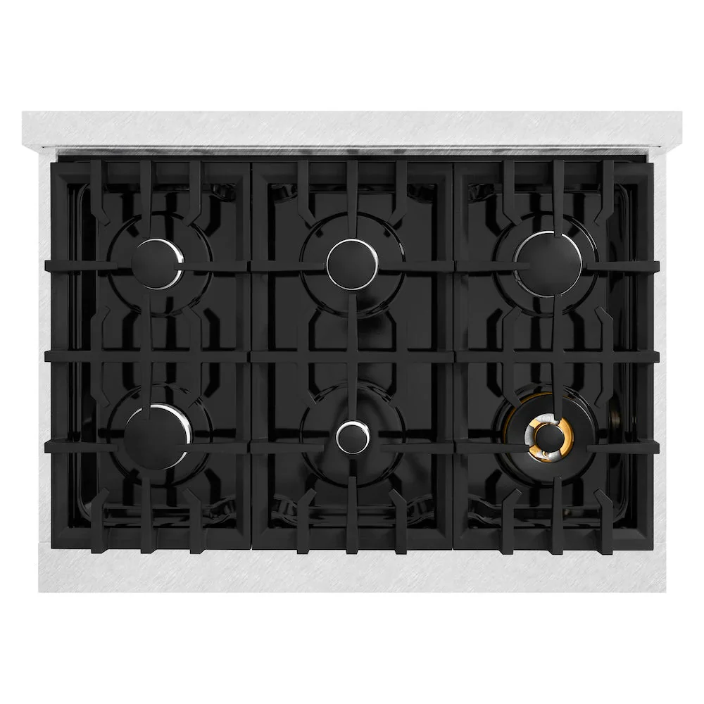 ZLINE Autograph Edition 36-Inch Classic Series Dual Fuel Range with 6 Gas Burner Cooktop and 5.2 Cu. Ft. Electric Convection Oven in Satin Stainless Steel with Black Matte Door (CDRS-BLM-36) - Image 6