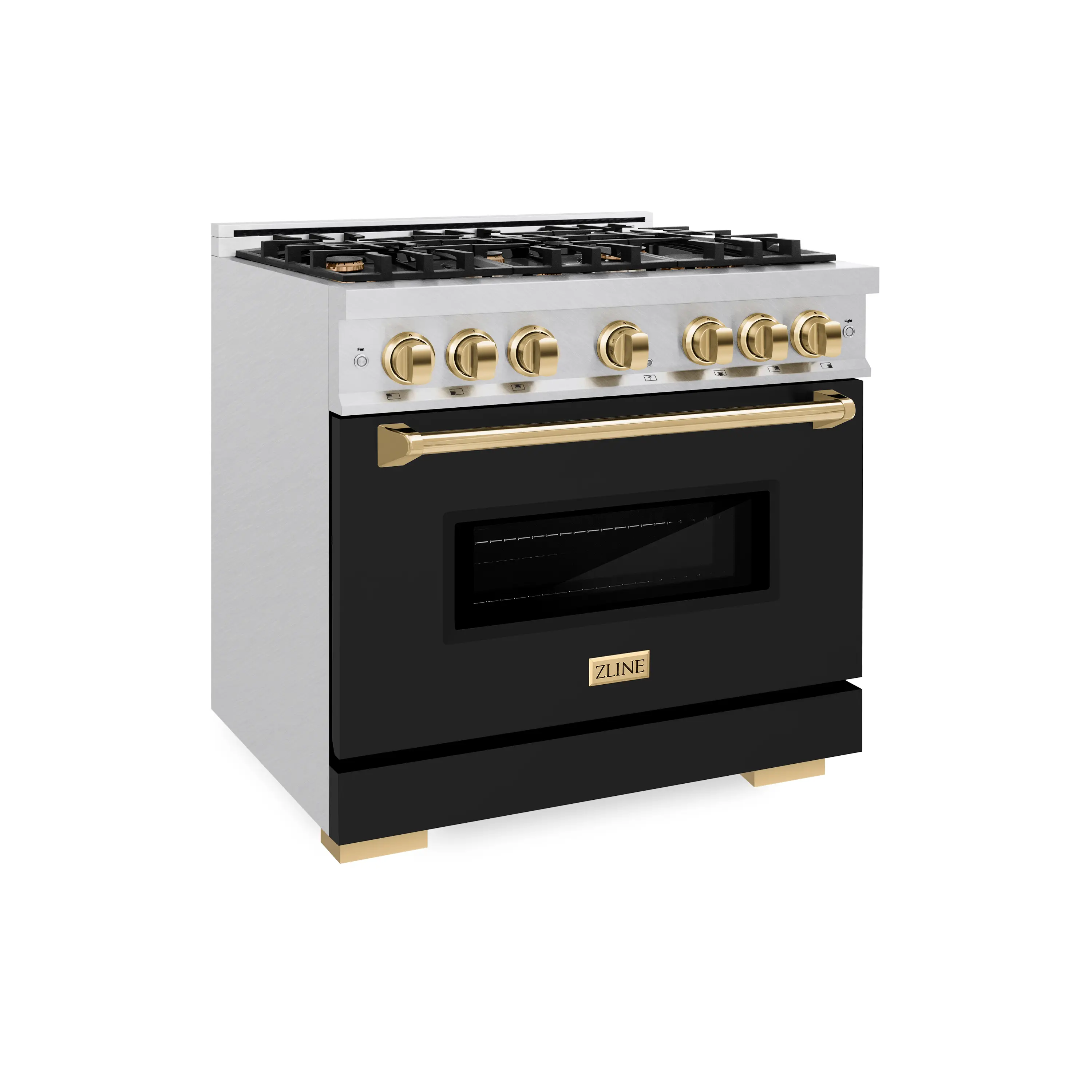 ZLINE 36-Inch Autograph Gas Range with 6 Burner Cooktop and 5.2 Cu. Ft. Convection Oven in Satin Stainless Steel with Black Matte Door and Polished Gold Accents (CGRSZ-BLM-36-G) - Image 3