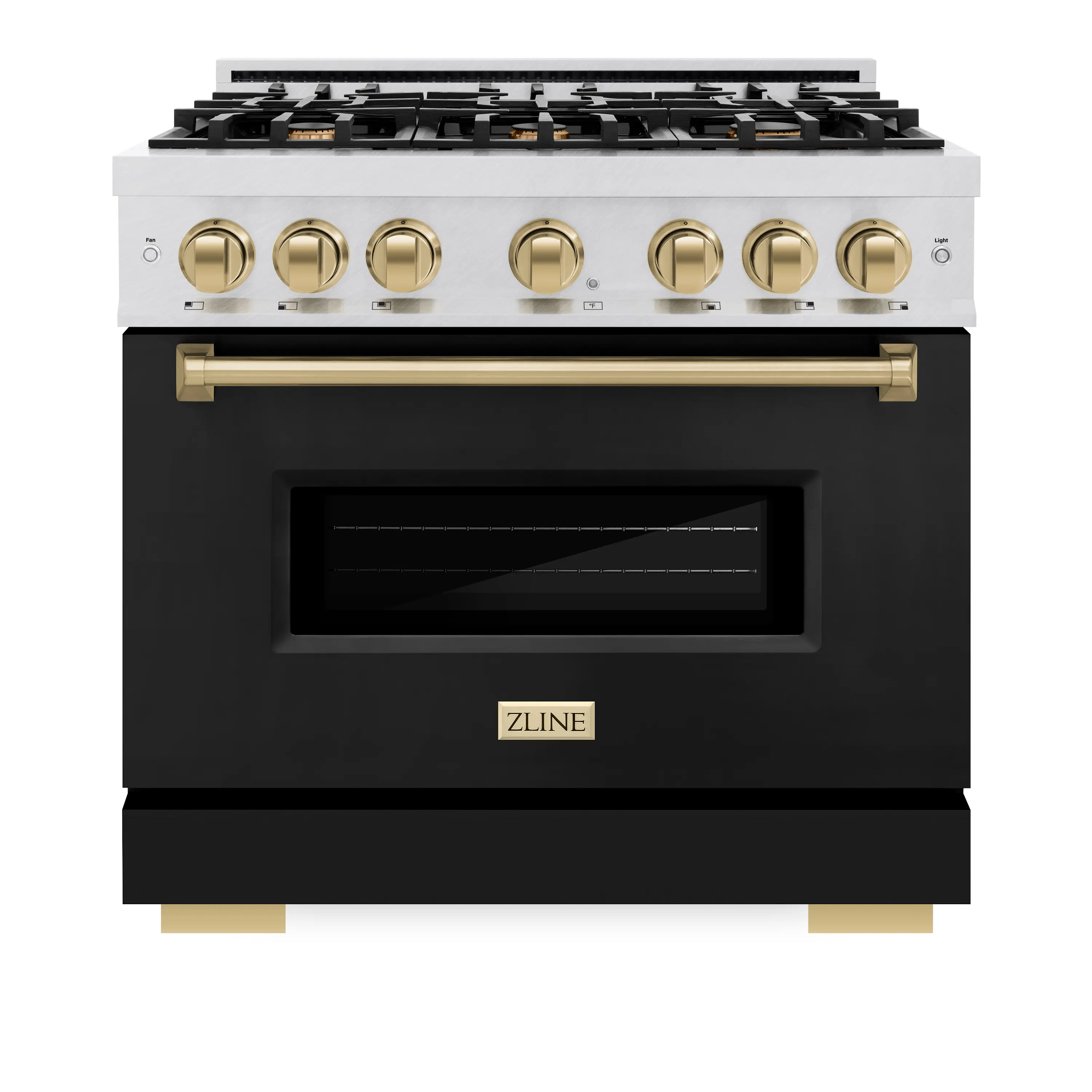 ZLINE 36-Inch Autograph Gas Range with 6 Burner Cooktop and 5.2 Cu. Ft. Convection Oven in Satin Stainless Steel with Black Matte Door and Champagne Bronze Accents (CGRSZ-BLM-36-CB) - Image 2