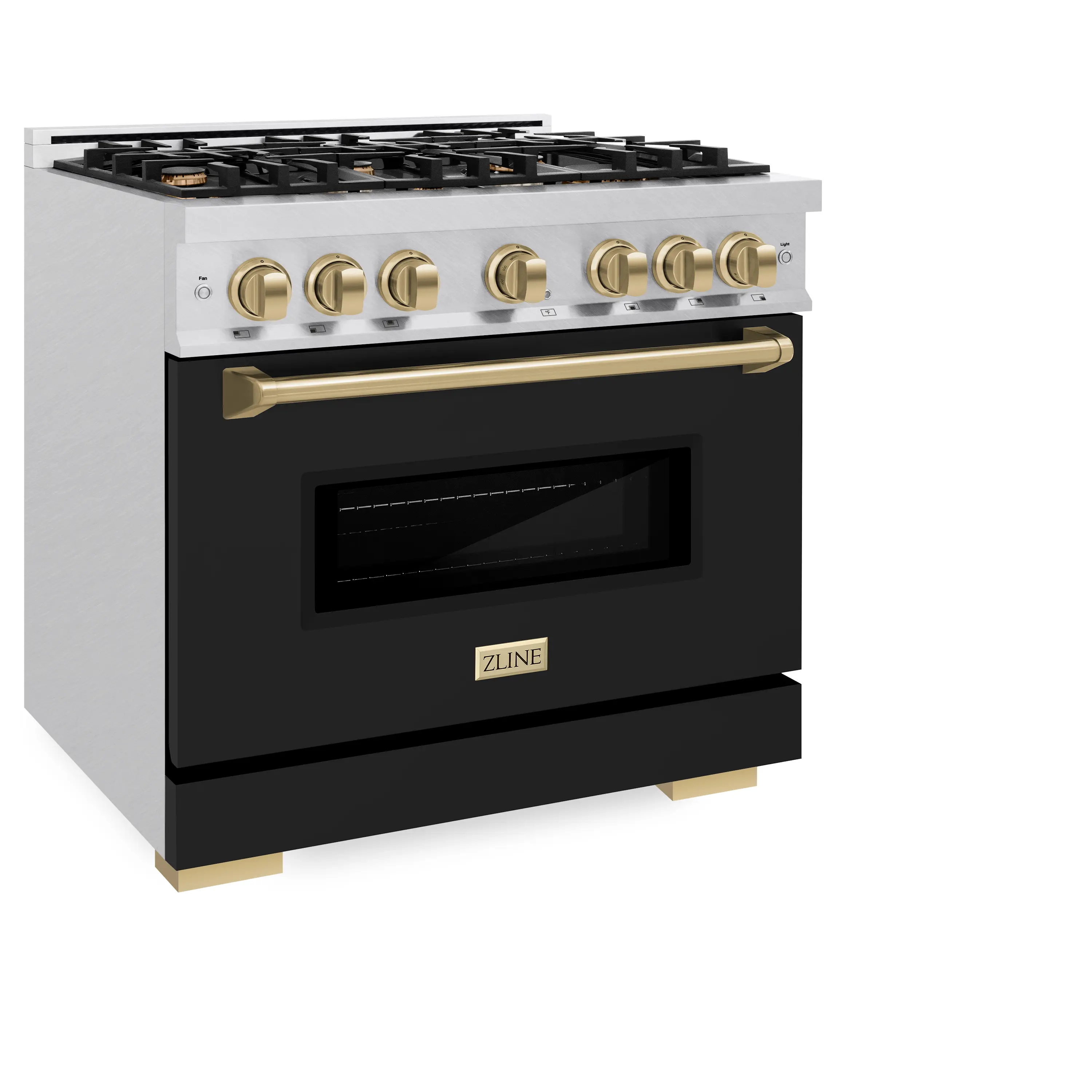 ZLINE 36-Inch Autograph Gas Range with 6 Burner Cooktop and 5.2 Cu. Ft. Convection Oven in Satin Stainless Steel with Black Matte Door and Champagne Bronze Accents (CGRSZ-BLM-36-CB) - Image 3