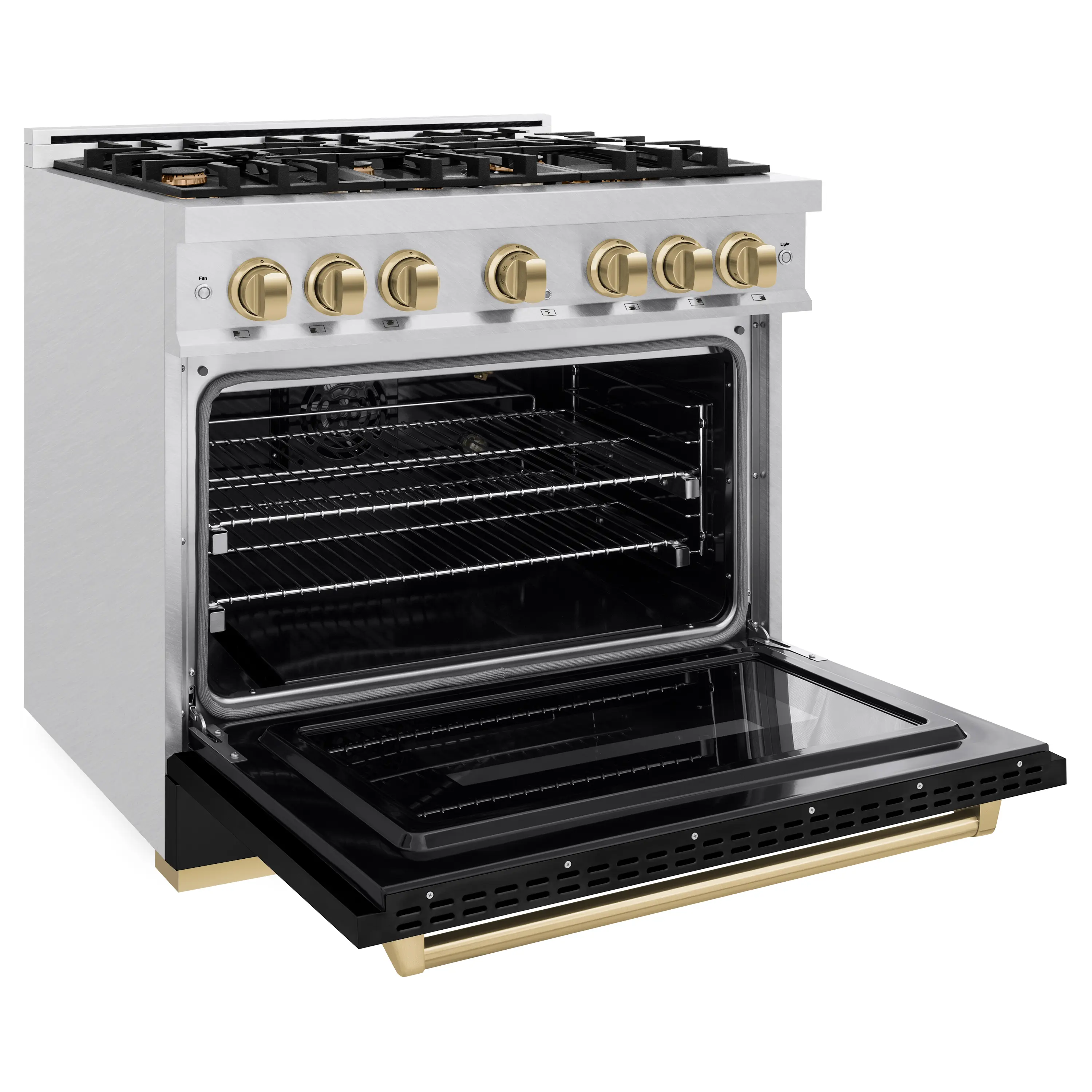 ZLINE 36-Inch Autograph Gas Range with 6 Burner Cooktop and 5.2 Cu. Ft. Convection Oven in Satin Stainless Steel with Black Matte Door and Champagne Bronze Accents (CGRSZ-BLM-36-CB) - Image 6