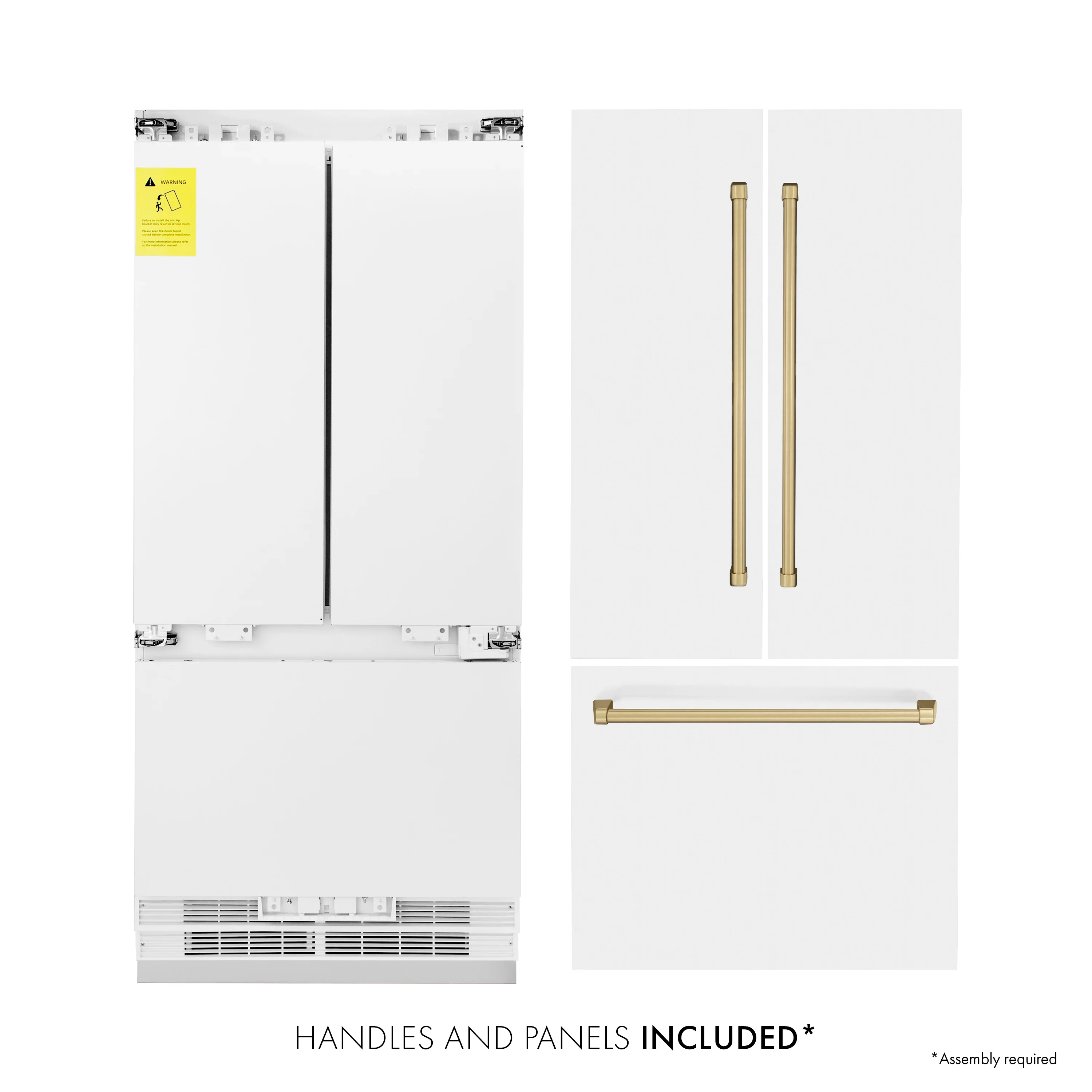 ZLINE 36-Inch Autograph Edition 19.6 cu. ft. Built-in 2-Door Bottom Freezer Refrigerator with Internal Water and Ice Dispenser in White Matte with Champagne Bronze Accents (RBIVZ-WM-36-CB) - Image 2