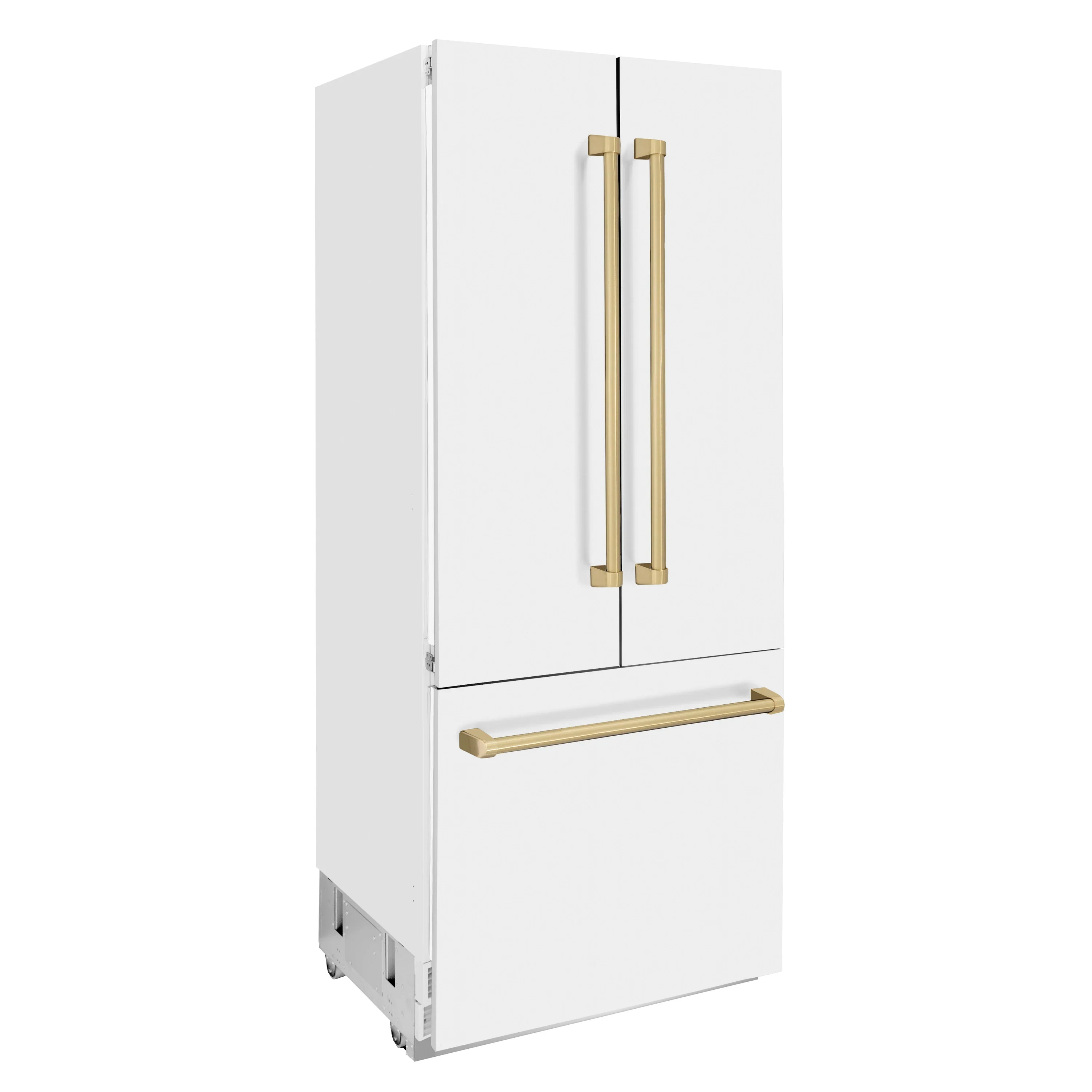 ZLINE 36-Inch Autograph Edition 19.6 cu. ft. Built-in 2-Door Bottom Freezer Refrigerator with Internal Water and Ice Dispenser in White Matte with Champagne Bronze Accents (RBIVZ-WM-36-CB) - Image 3