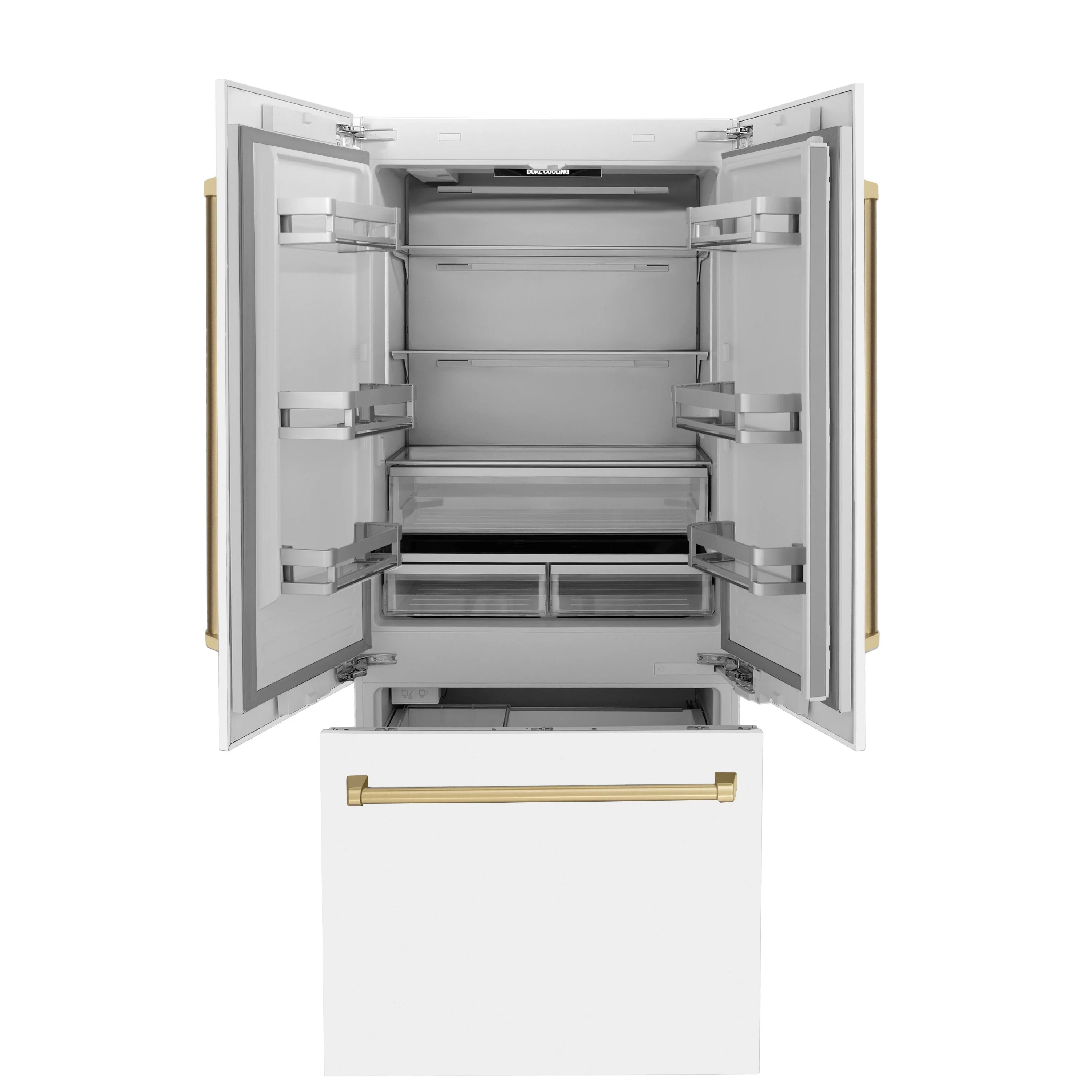 ZLINE 36-Inch Autograph Edition 19.6 cu. ft. Built-in 2-Door Bottom Freezer Refrigerator with Internal Water and Ice Dispenser in White Matte with Champagne Bronze Accents (RBIVZ-WM-36-CB) - Image 4