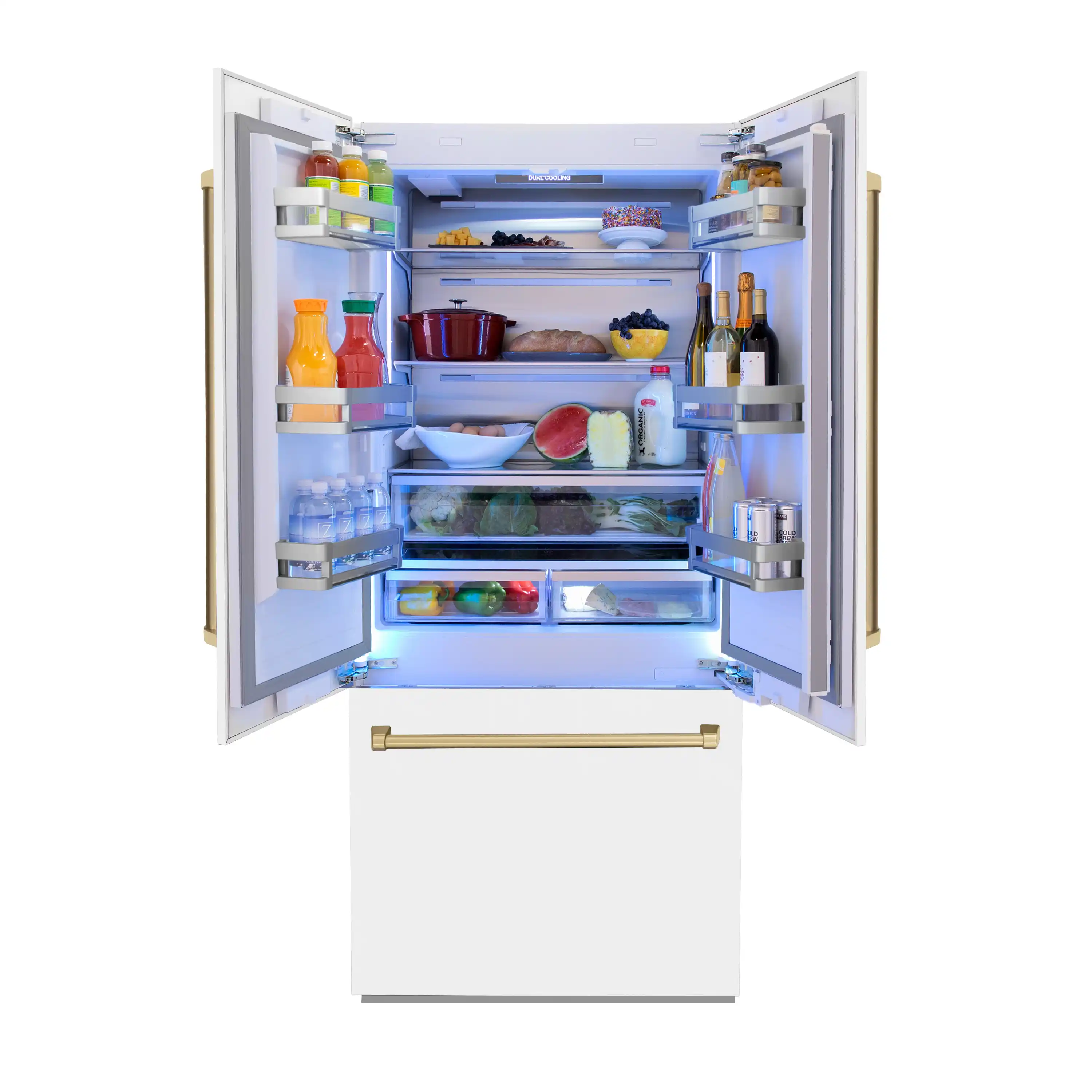 ZLINE 36-Inch Autograph Edition 19.6 cu. ft. Built-in 2-Door Bottom Freezer Refrigerator with Internal Water and Ice Dispenser in White Matte with Champagne Bronze Accents (RBIVZ-WM-36-CB) - Image 5