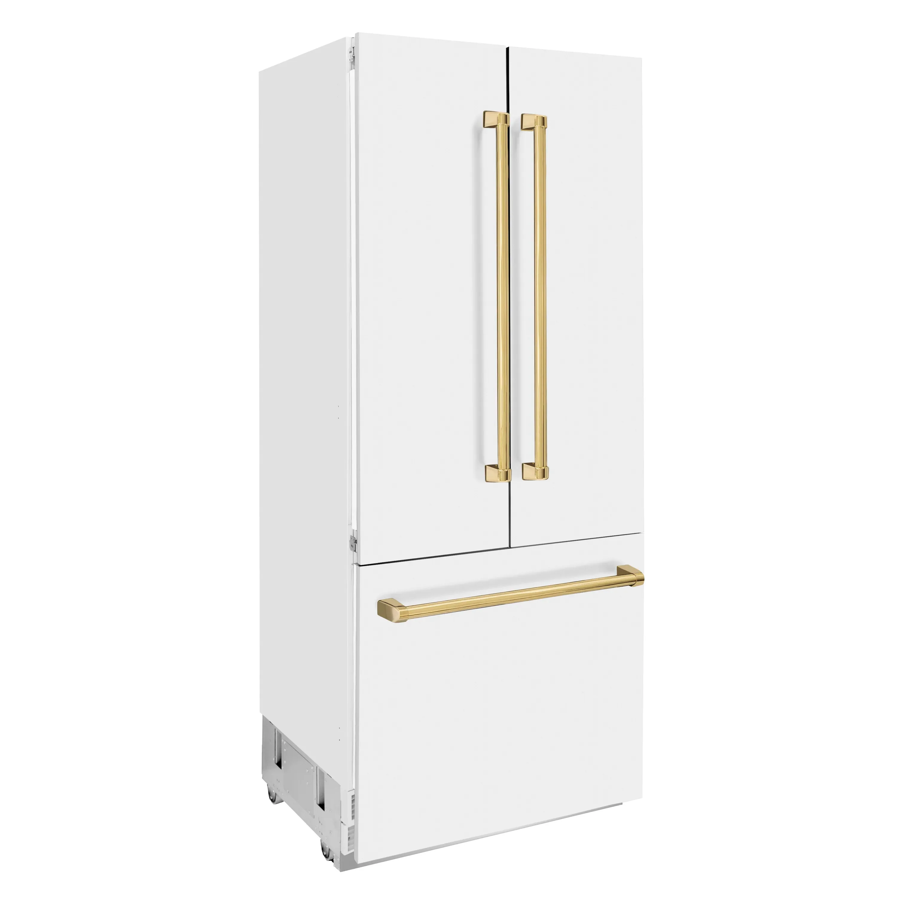 ZLINE 36-Inch Autograph Edition 19.6 cu. ft. Built-in 2-Door Bottom Freezer Refrigerator with Internal Water and Ice Dispenser in White Matte with Gold Accents (RBIVZ-WM-36-G) - Image 3