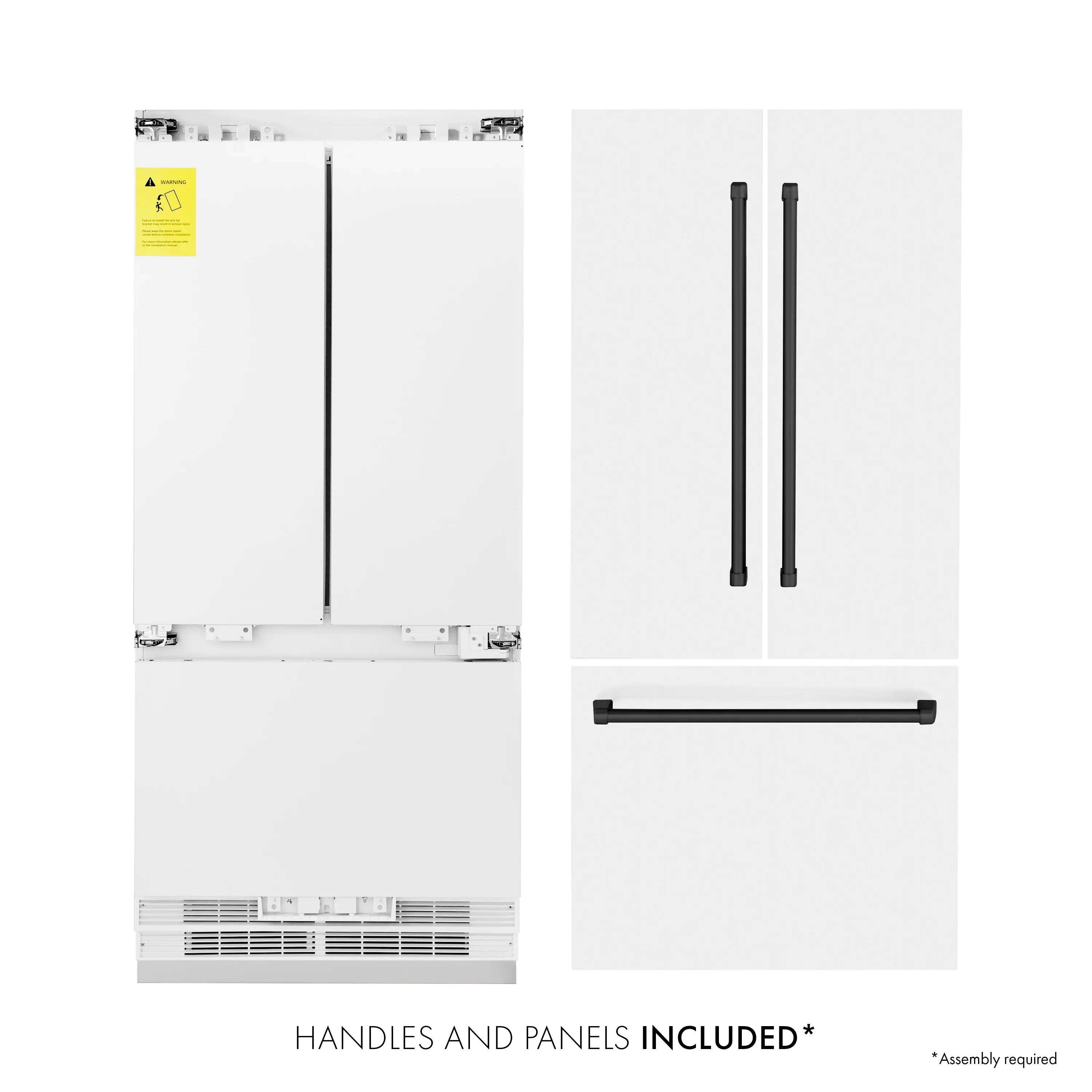 ZLINE 36-Inch Autograph Edition 19.6 cu. ft. Built-in 2-Door Bottom Freezer Refrigerator with Internal Water and Ice Dispenser in White Matte with Matte Black Accents (RBIVZ-WM-36-MB) - Image 2