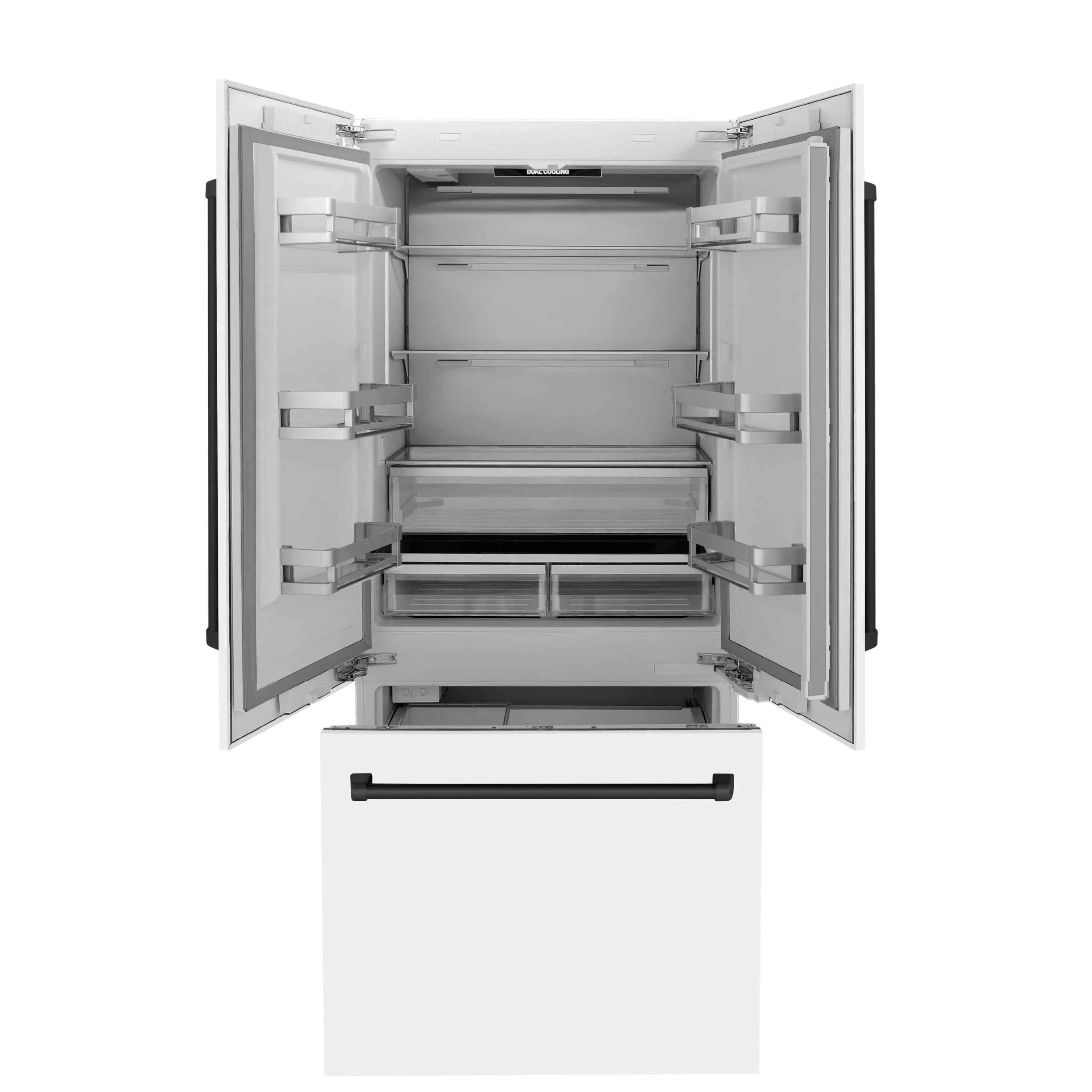 ZLINE 36-Inch Autograph Edition 19.6 cu. ft. Built-in 2-Door Bottom Freezer Refrigerator with Internal Water and Ice Dispenser in White Matte with Matte Black Accents (RBIVZ-WM-36-MB) - Image 4