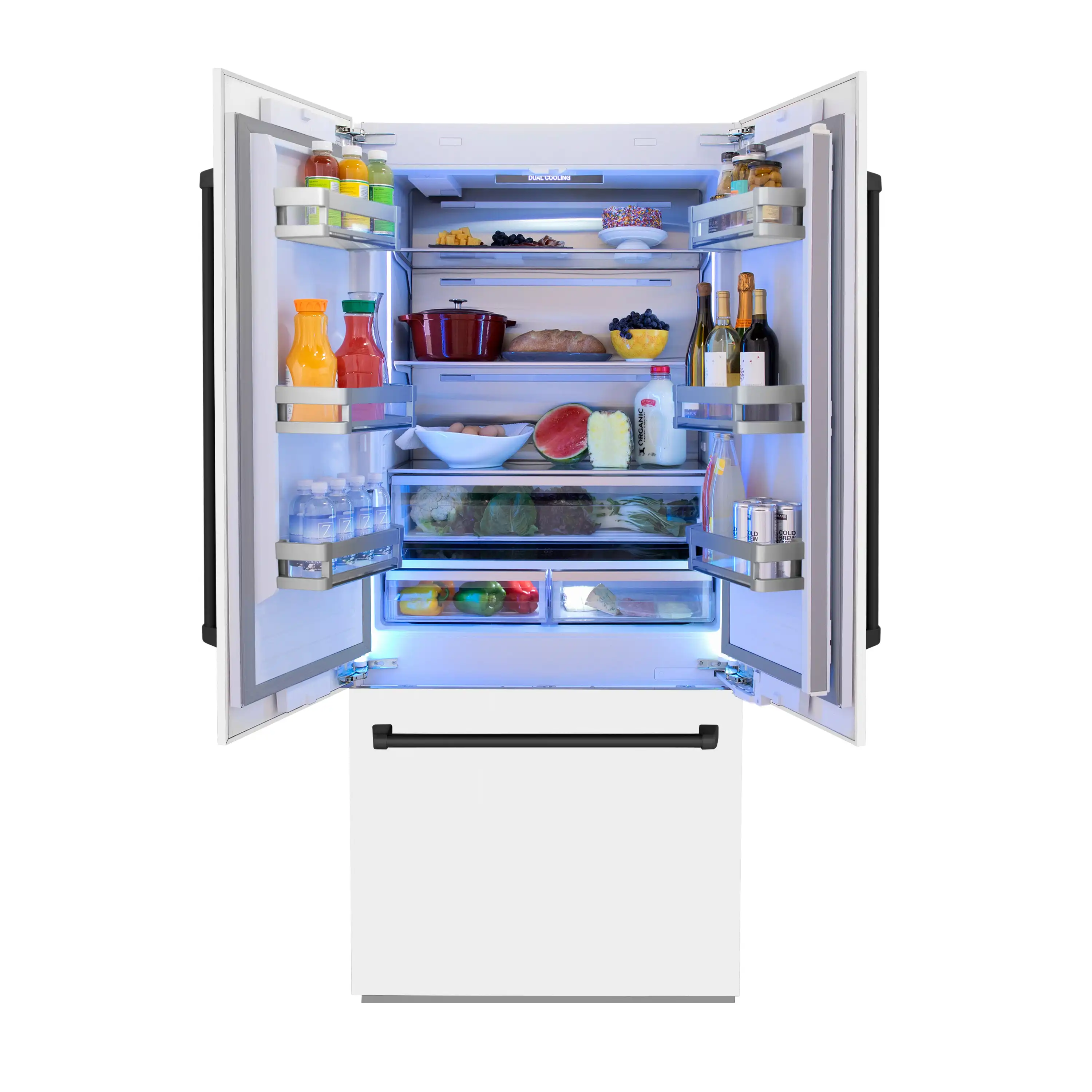 ZLINE 36-Inch Autograph Edition 19.6 cu. ft. Built-in 2-Door Bottom Freezer Refrigerator with Internal Water and Ice Dispenser in White Matte with Matte Black Accents (RBIVZ-WM-36-MB) - Image 5