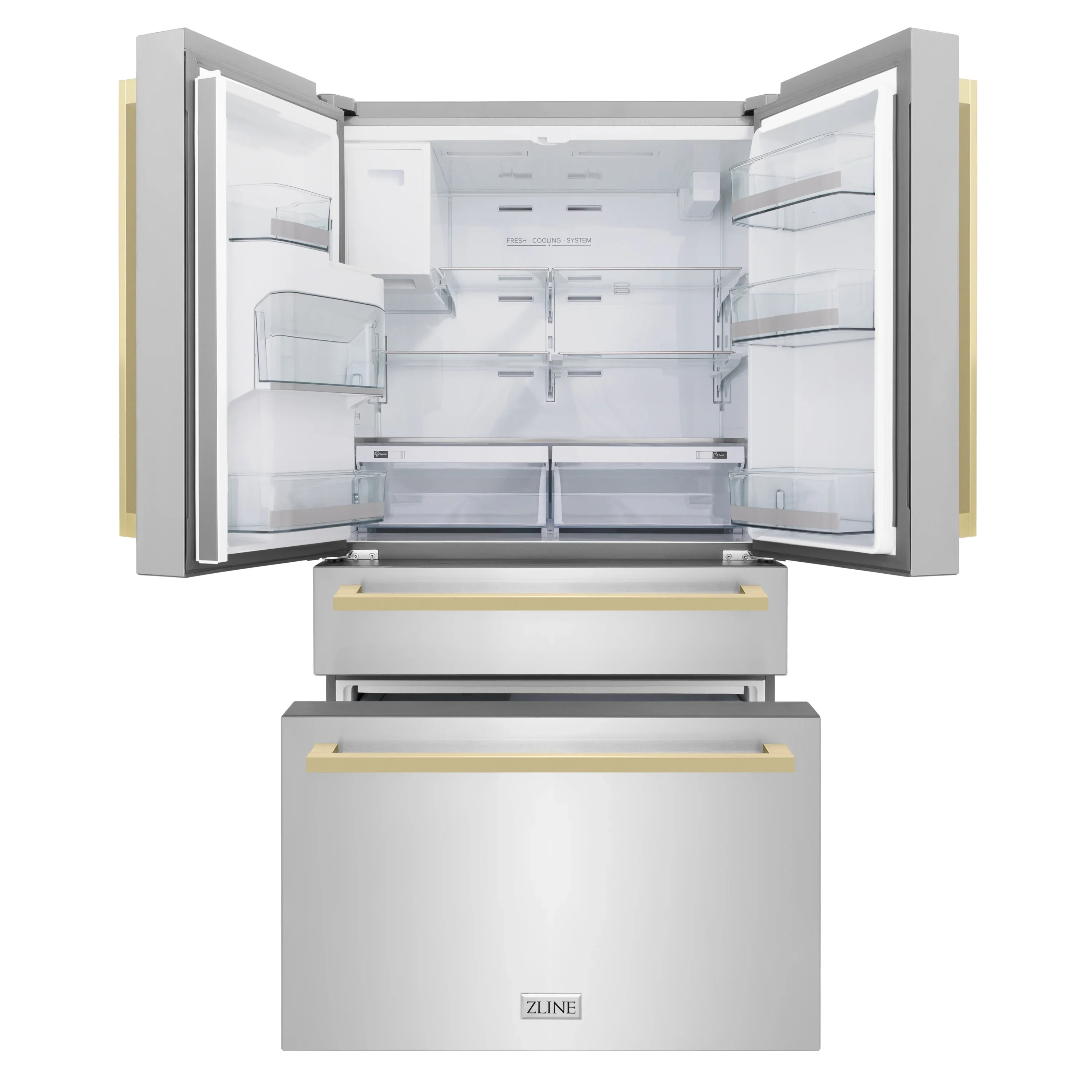 ZLINE 36-Inch Autograph Edition 21.6 cu. ft 4-Door French Door Refrigerator with Water and Ice Dispenser in Stainless Steel with Champagne Bronze Square Handles (RFMZ-W-36-FCB) - Image 3