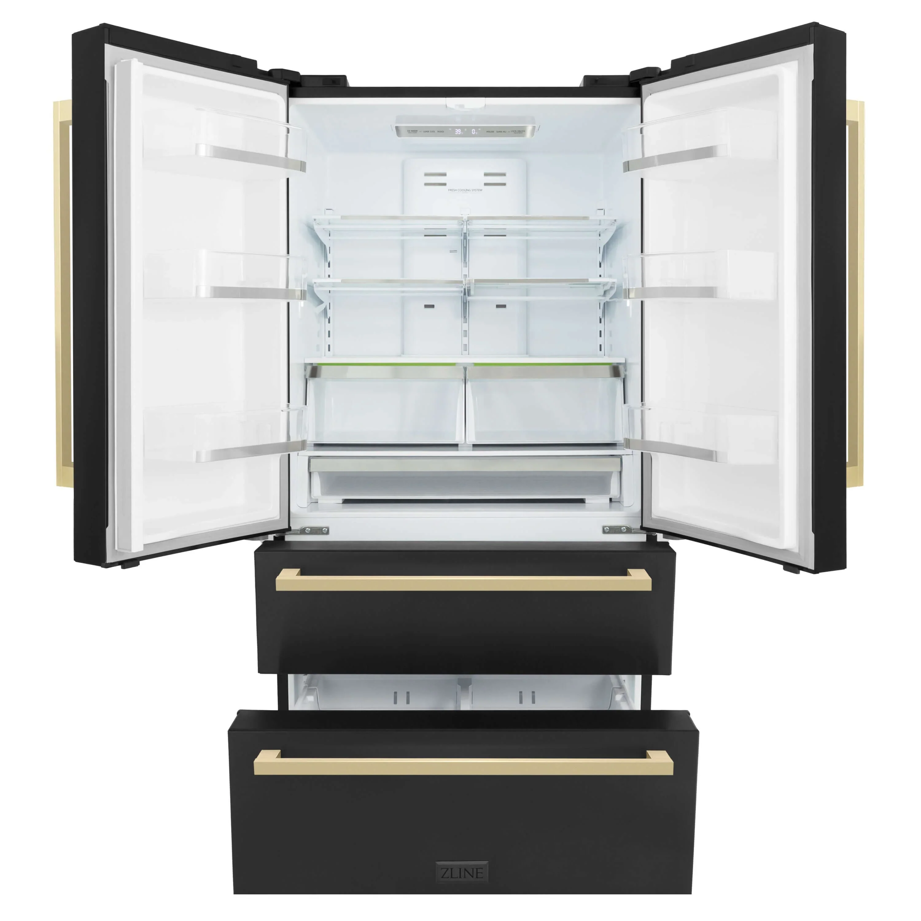ZLINE 36-Inch Autograph Edition 22.5 cu. ft 4-Door French Door Refrigerator with Ice Maker in Black Stainless Steel with Champagne Bronze Square Handles (RFMZ-36-BS-FCB) - Image 3
