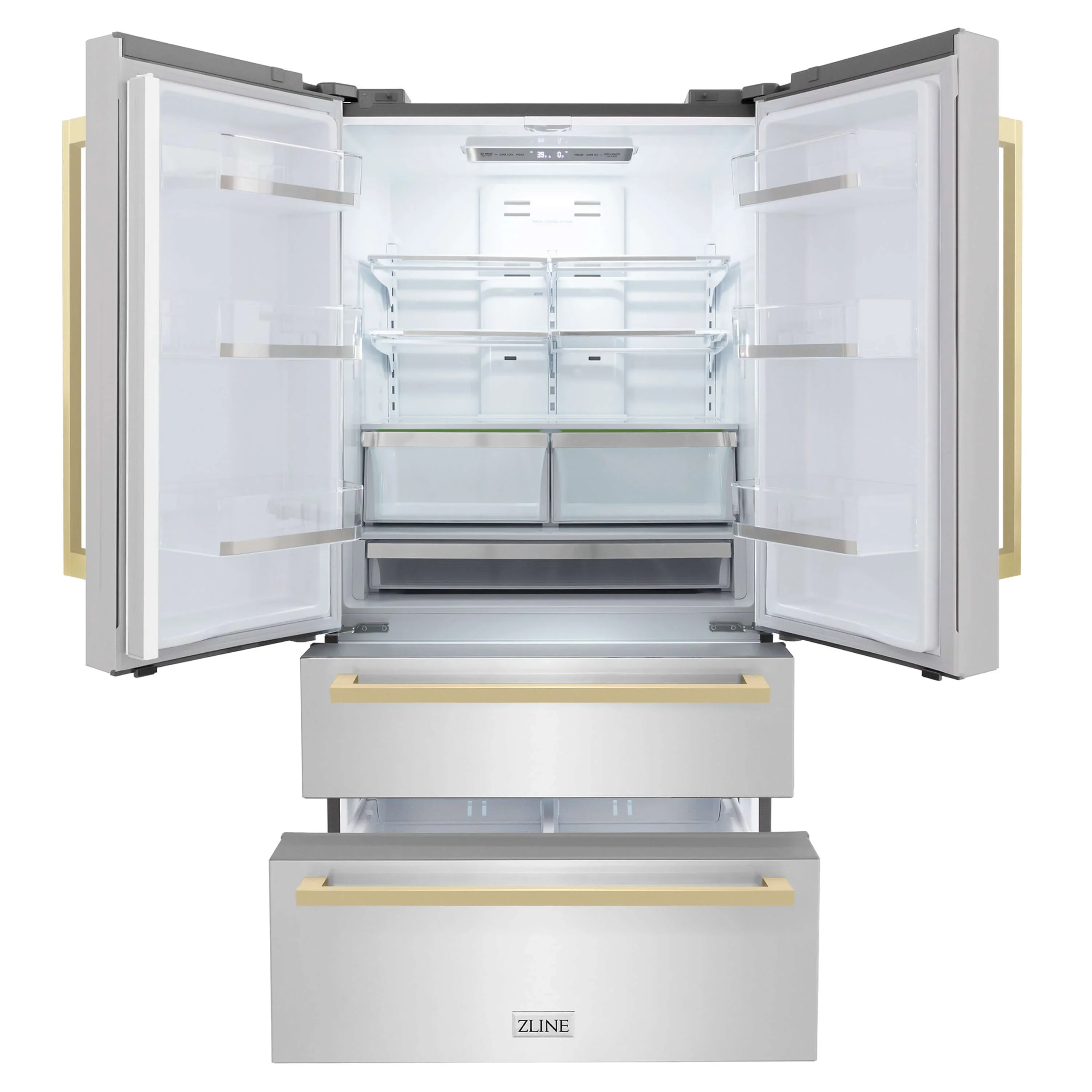 ZLINE 36-Inch Autograph Edition 22.5 cu. ft 4-Door French Door Refrigerator with Ice Maker in Stainless Steel with Champagne Bronze Square Handles (RFMZ-36-FCB) - Image 3