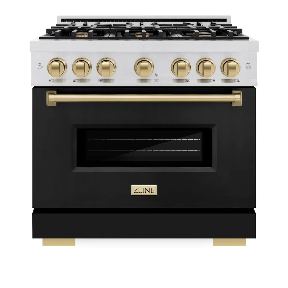 ZLINE Autograph Edition 36-Inch Classic Series Dual Fuel Range with 6 Gas Burner Cooktop and 5.2 Cu. Ft Electric Convection Oven in Satin Stainless Steel with Black Matte Door and Champagne Bronze Accents (CDRSZ-BLM-36-CB) - Image 2