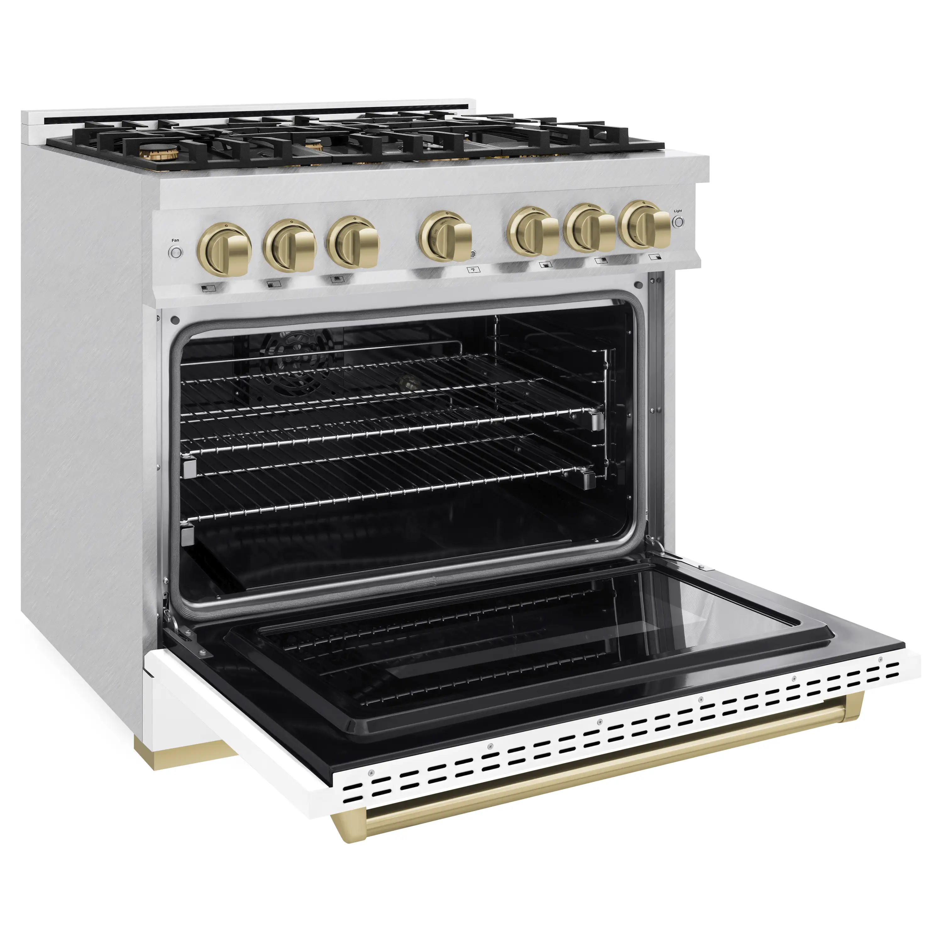 ZLINE Autograph Edition Classic Series 36-Inch Dual Fuel Range in Satin Stainless Steel with White Matte and Champagne Bronze (CDRSZ-WM-36-CB) - Image 4