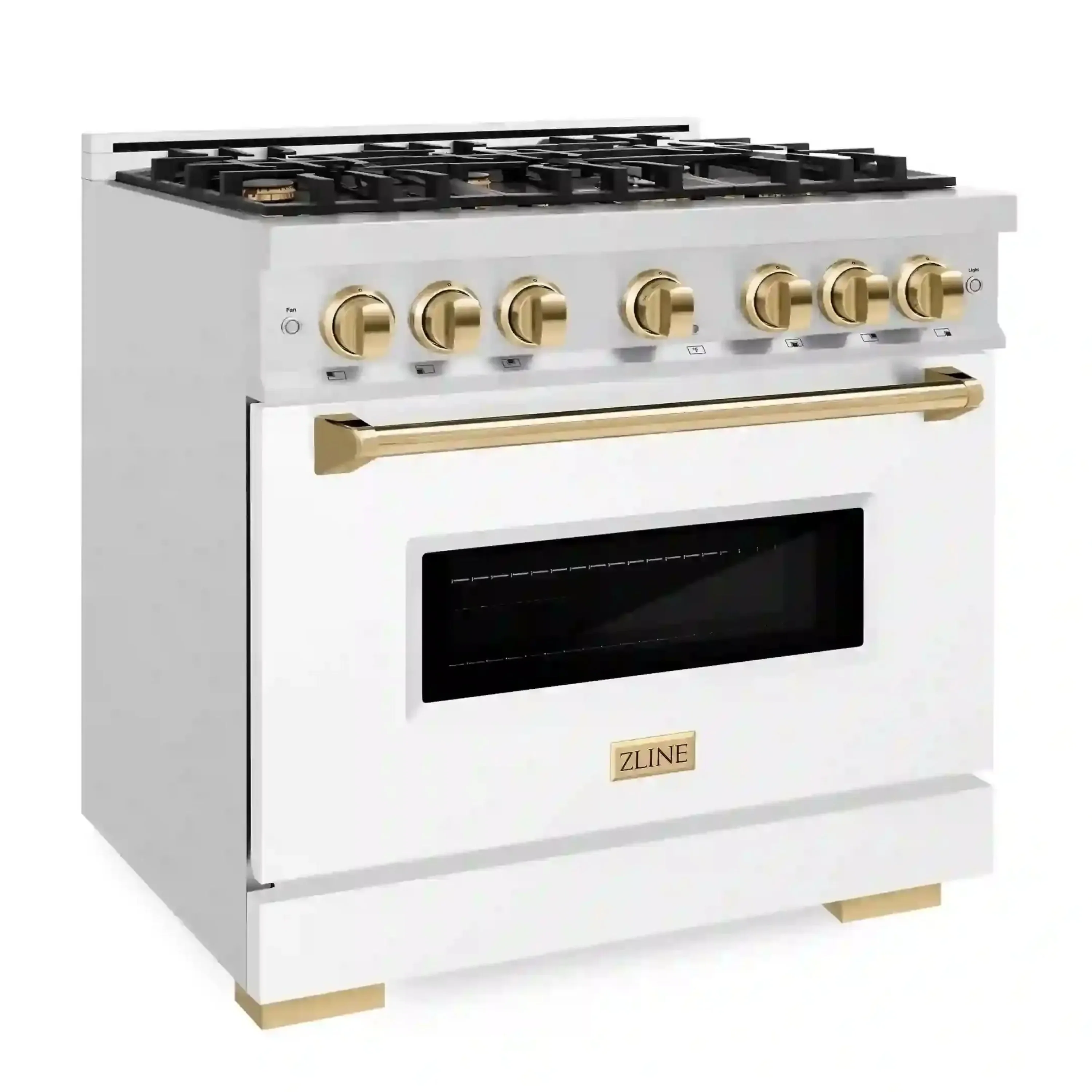 ZLINE Autograph Edition 36-Inch Classic Series Dual Fuel Range in Satin Stainless Steel with White Matte and Gold (CDRSZ-WM-36-G) - Image 2