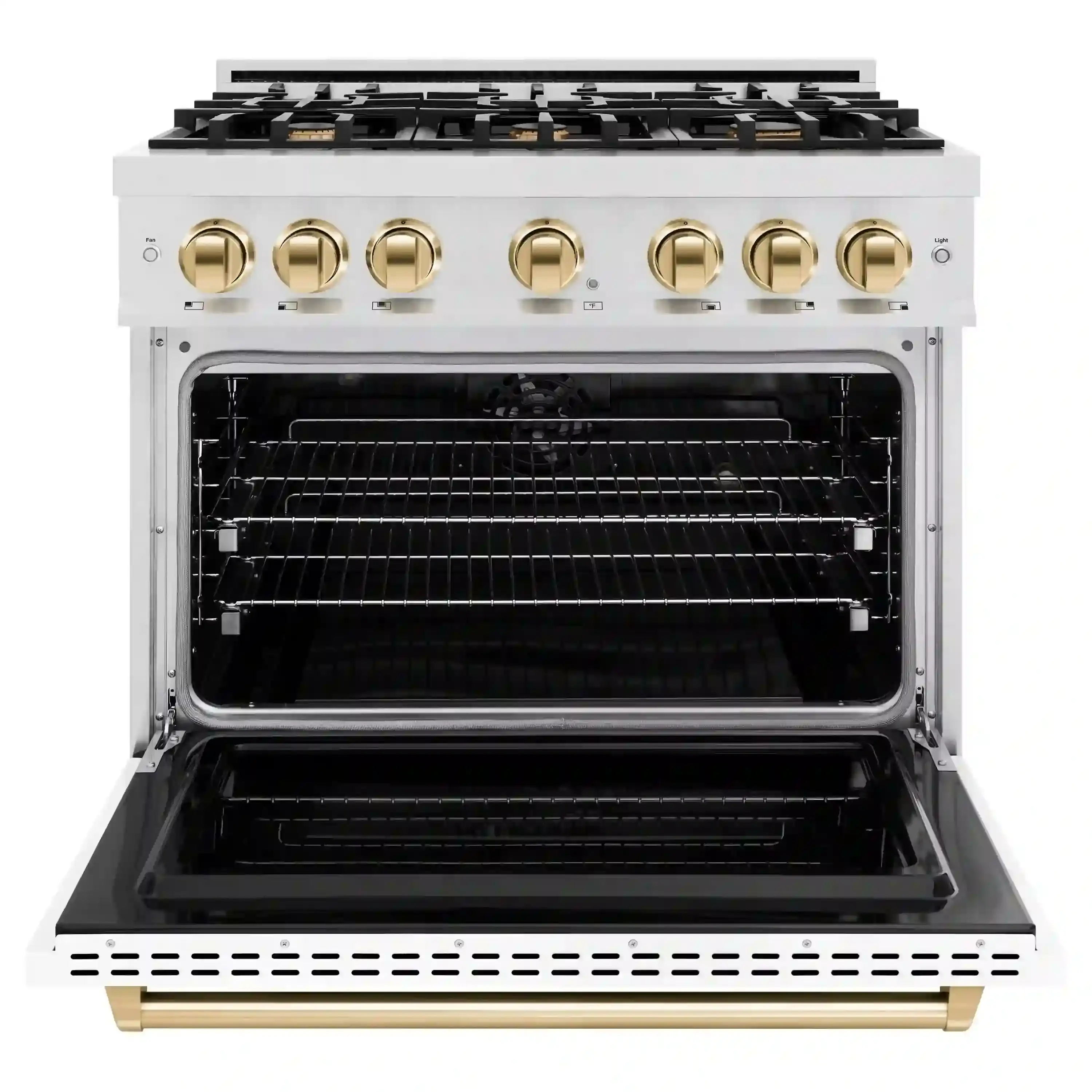 ZLINE Autograph Edition 36-Inch Classic Series Dual Fuel Range in Satin Stainless Steel with White Matte and Gold (CDRSZ-WM-36-G) - Image 3