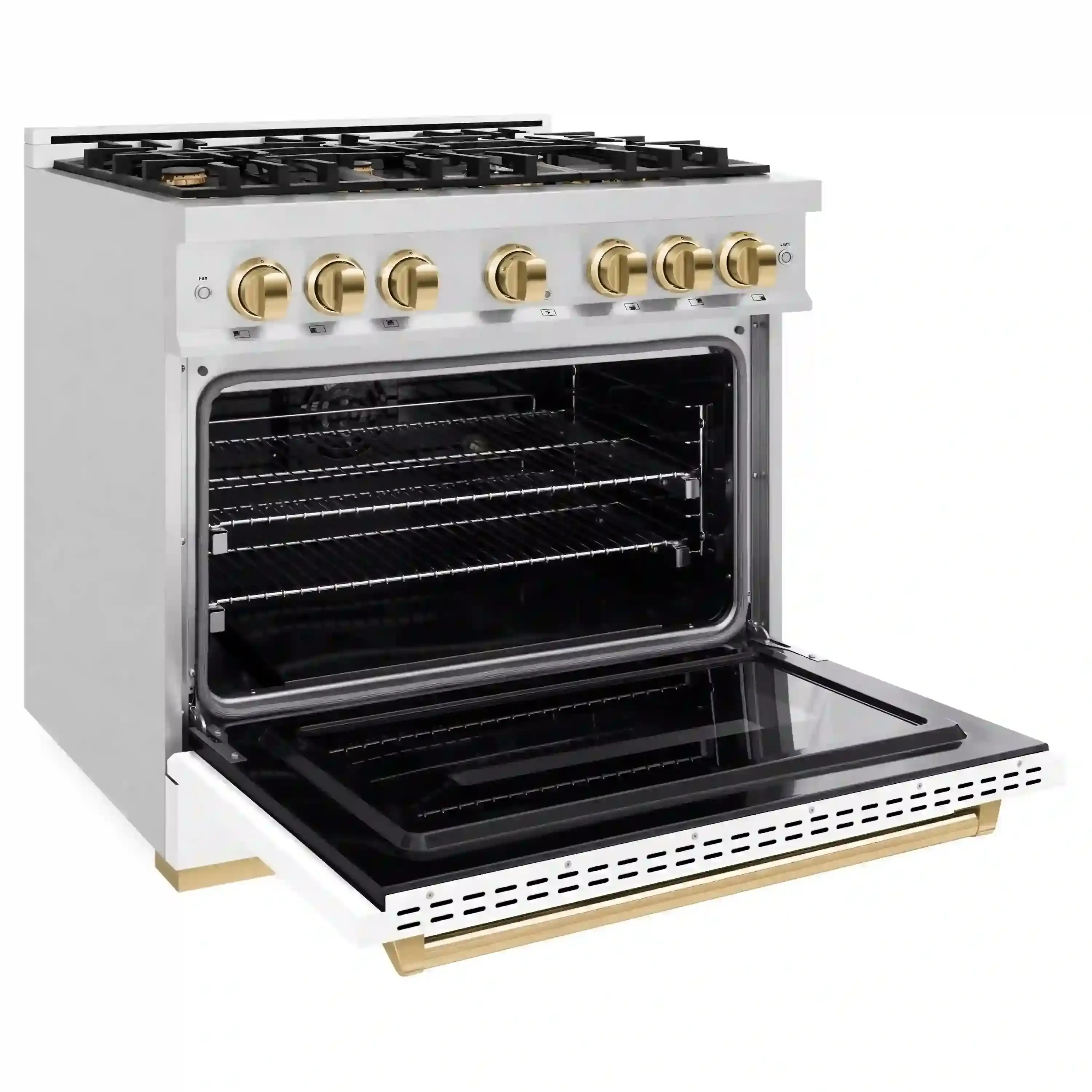 ZLINE Autograph Edition 36-Inch Classic Series Dual Fuel Range in Satin Stainless Steel with White Matte and Gold (CDRSZ-WM-36-G) - Image 4