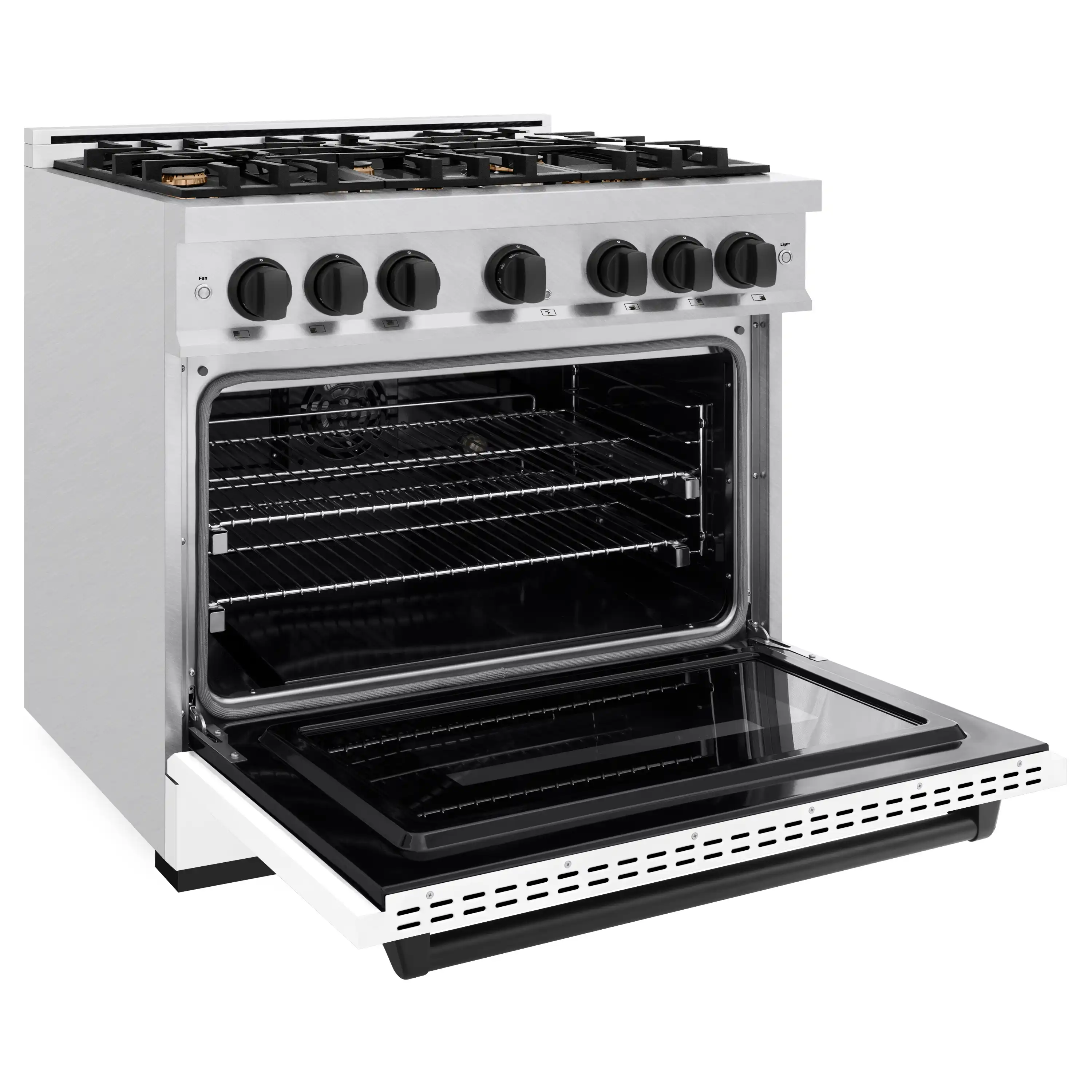 ZLINE Autograph Edition 36-Inch Classic Series Dual Fuel Range in Satin Stainless Steel with White Matte and Matte Black (CDRSZ-WM-36-MB) - Image 6