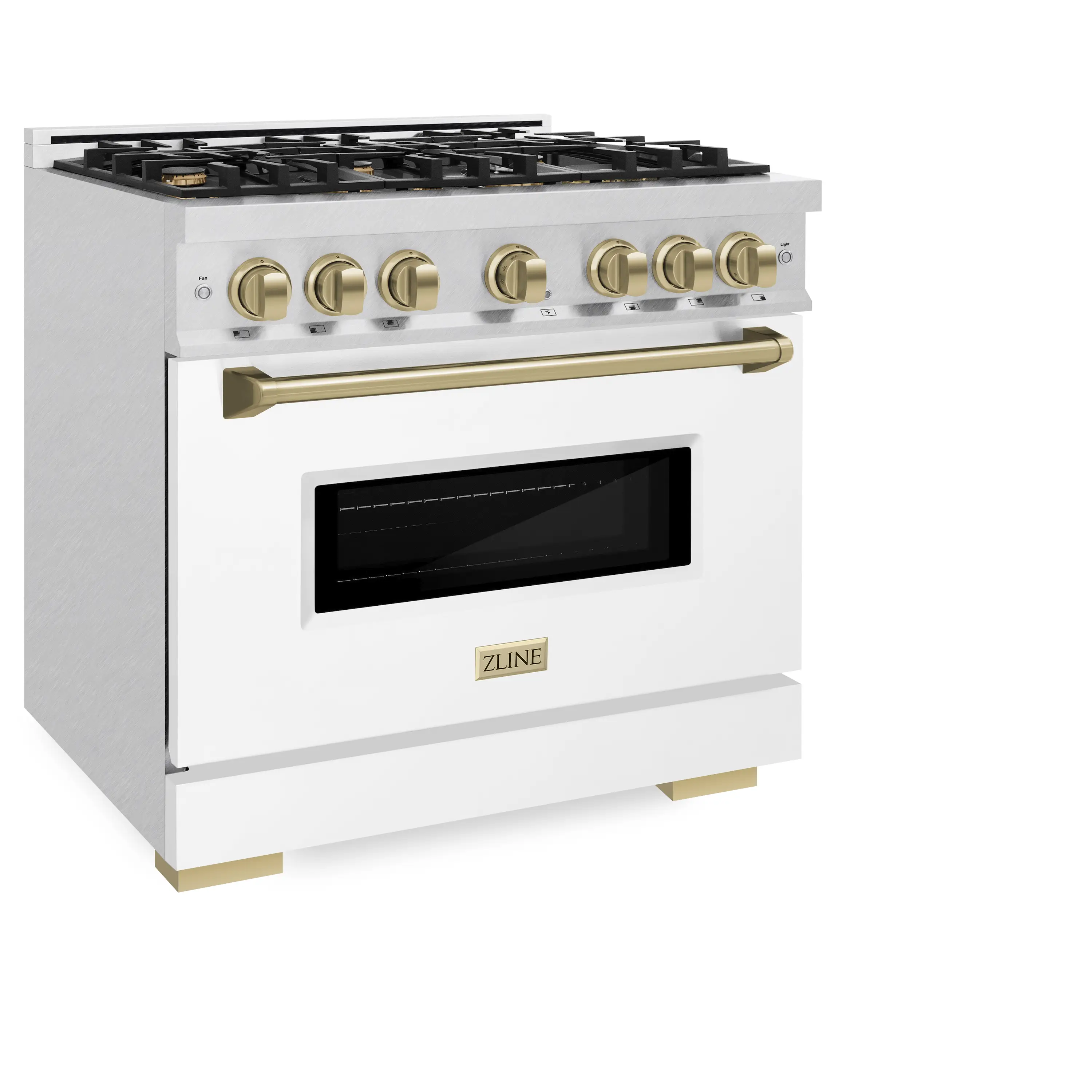 ZLINE 36-Inch Autograph Edition Freestanding Gas Range in Satin Stainless Steel with White Matte Door and Champagne Bronze Accents (CGRSZ-WM-36-CB) - Image 2