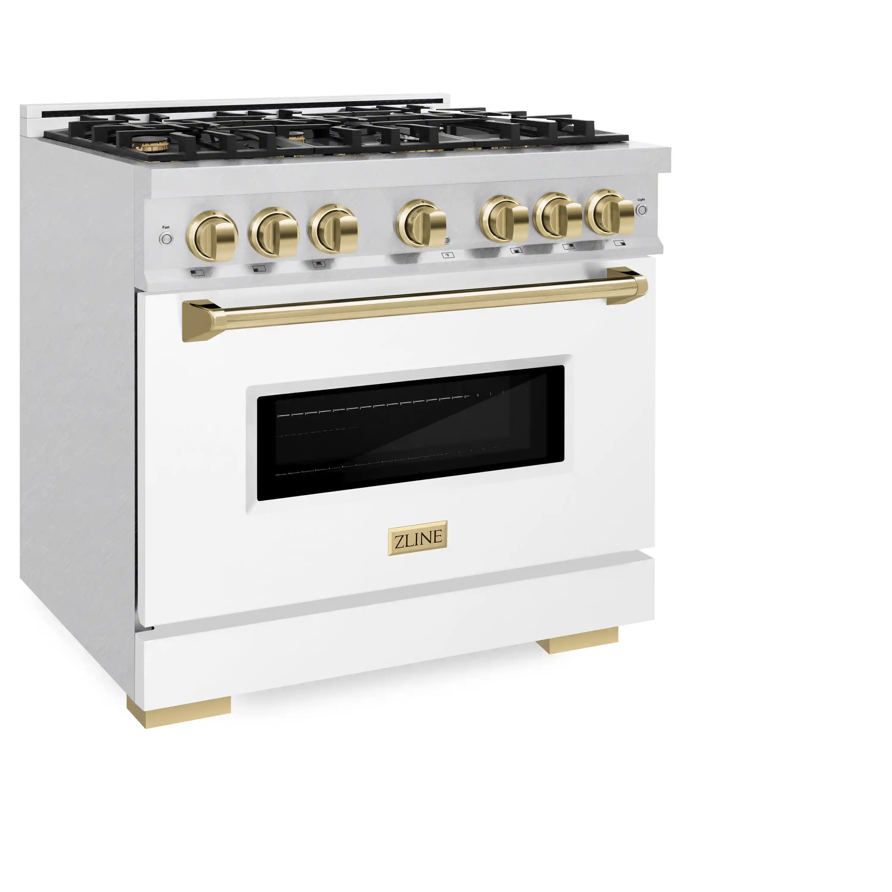 ZLINE 36-Inch Autograph Edition Freestanding Gas Range in Satin Stainless Steel with White Matte and Gold (CGRSZ-WM-36-G) - Image 2