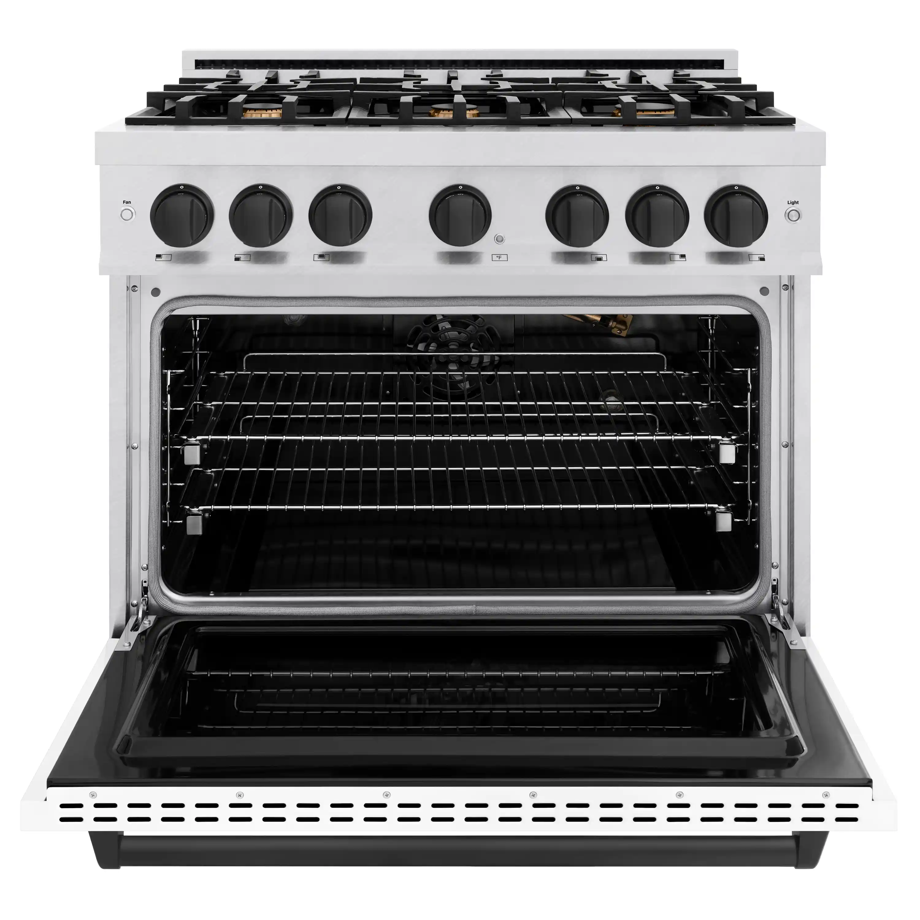 ZLINE 36-Inch Autograph Edition Freestanding Gas Range in Satin Stainless Steel with White Matte and Matte Black (CGRSZ-WM-36-MB) - Image 3